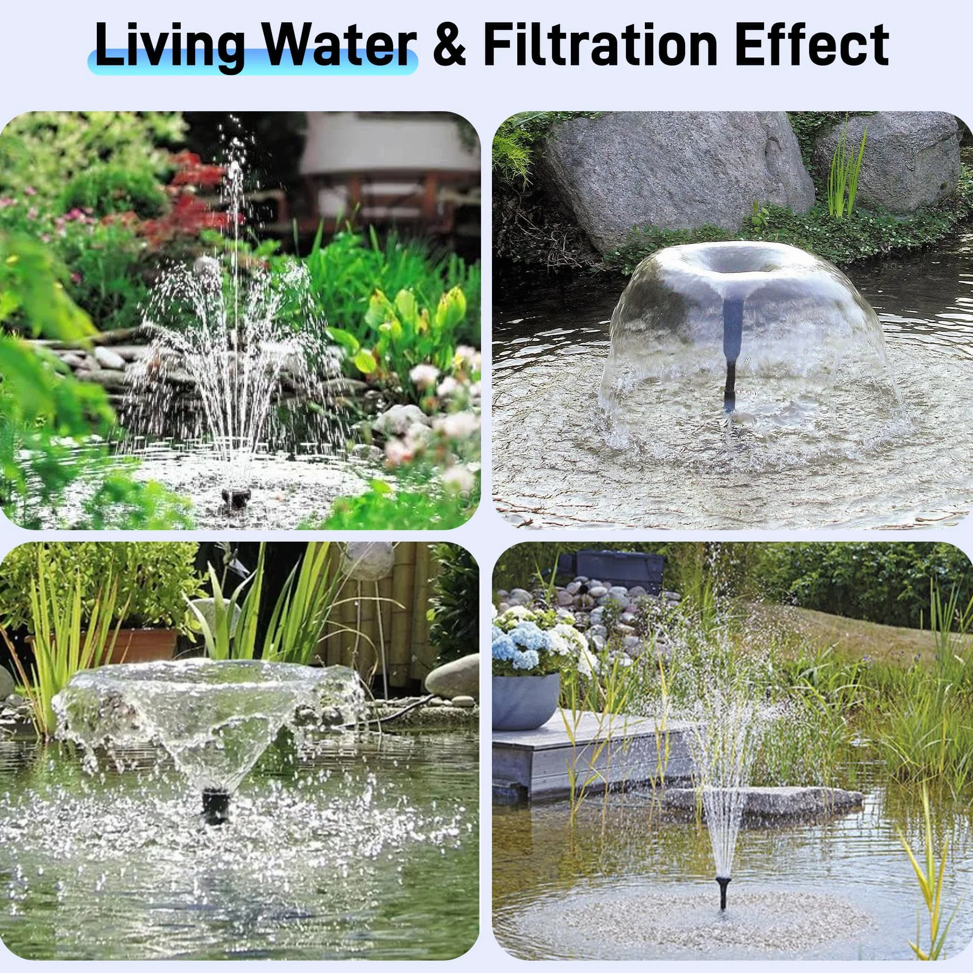 Biling 12 W Filtro da bacino solare con 4 ugelli, pompa solare per bacino con sistema di filtrazione biologico per laghetto fino a 800 l, fontana solare esterna per giardino e balcone, decorazione