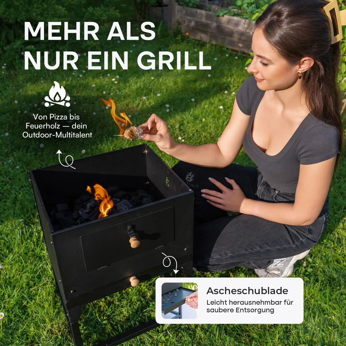 Forno per Pizza da Esterno 4-in-1 Pizza Barbecue Braciere Forno da Giardino
