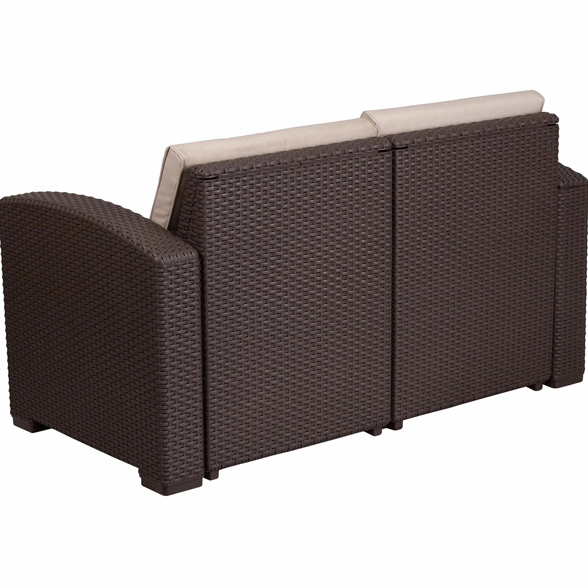 Flash Furniture Divanetto Seneca in finta rattan marrone cioccolato con cuscini beige resistenti a tutte le condizioni atmosferiche