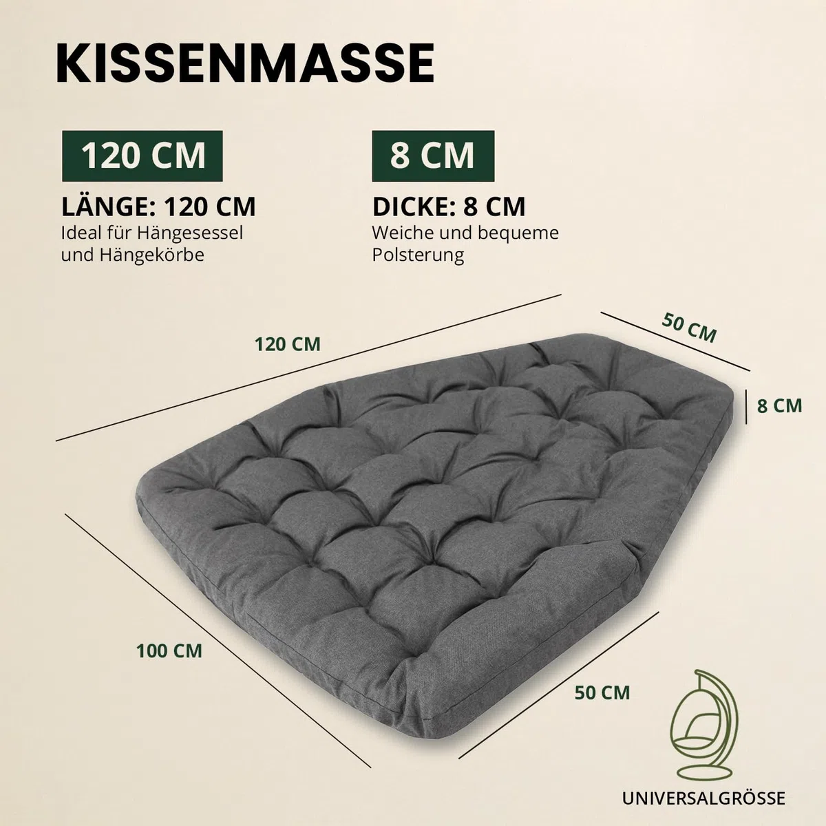 Cuscino per poltrona sospesa in polyrattan e rattan, prato verde