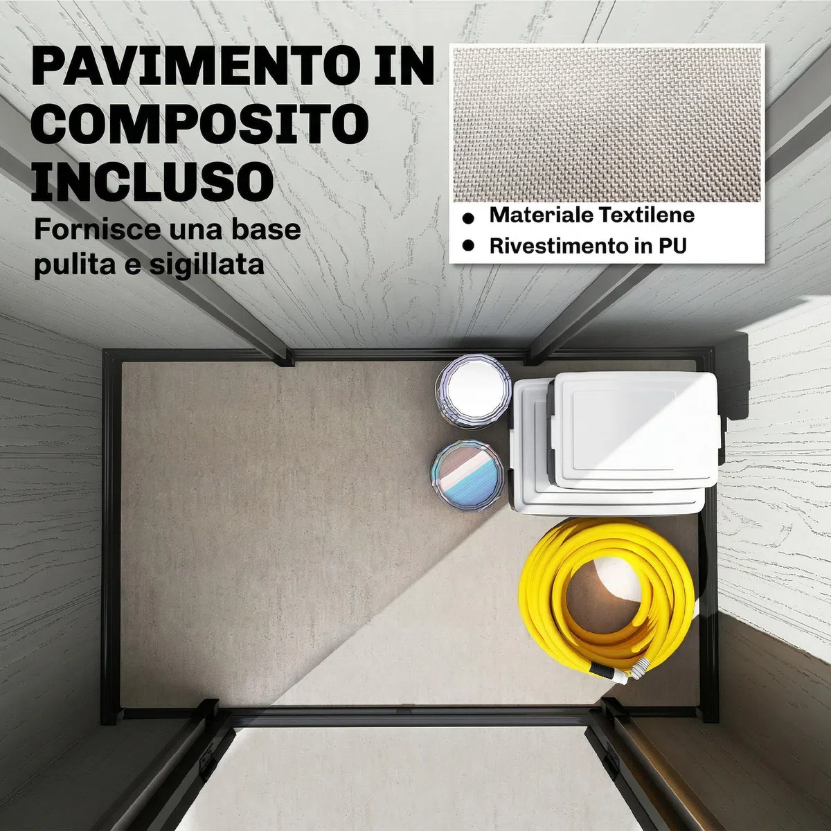 Outsunny Casetta da Giardino 1.3m² in Plastica con Pavimento, Telaio Metallo, Capanno da Giardino Porta Attrezzi con Prese d'Aria, 2 Finestre, Doppia Porta Bloccabile, Tetto Inclinato, Grigio