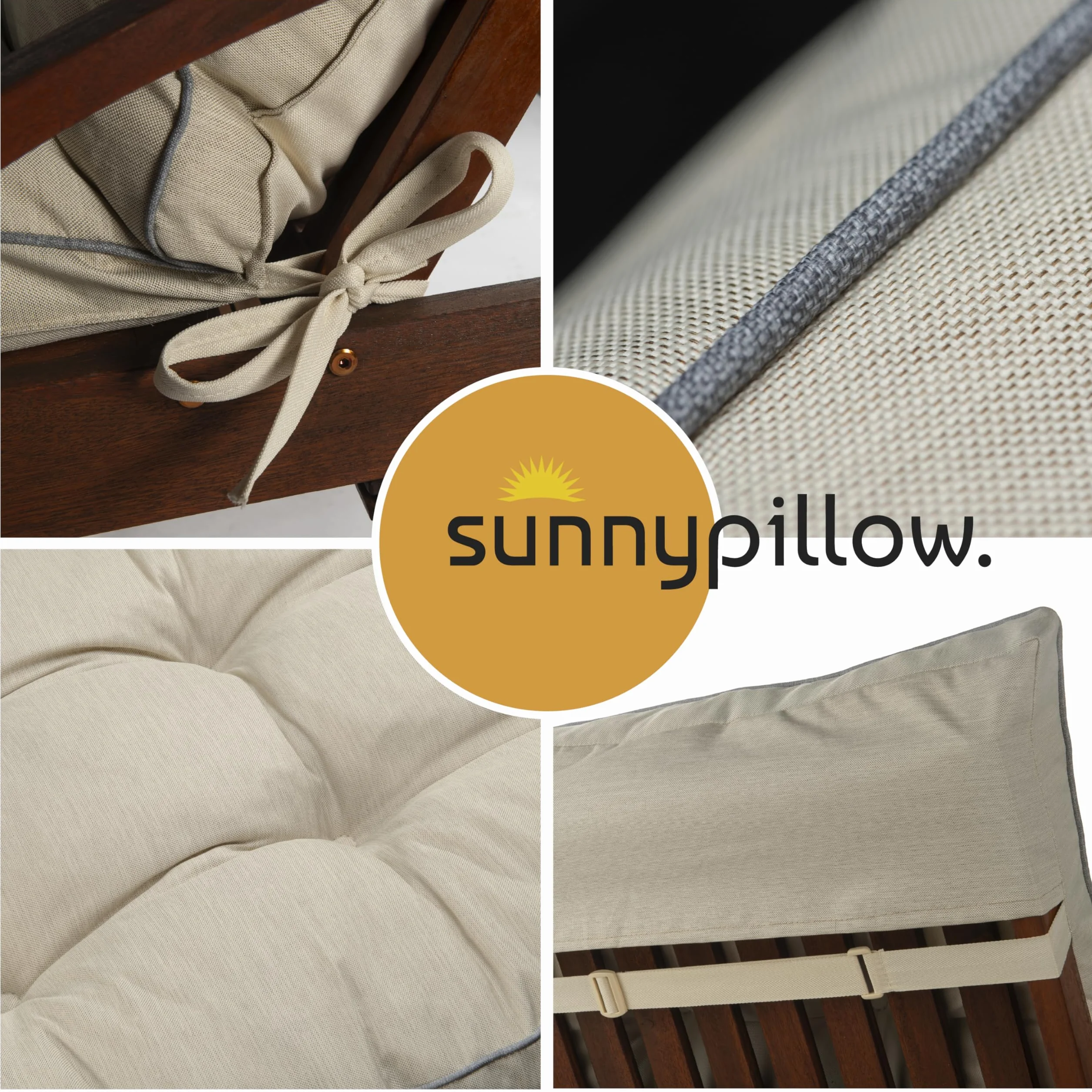 sunnypillow Cuscino per Lettino 200 × 60 – Materassino per Sdraio da Giardino, Spesso 13 cm – Outdoor, Impermeabile, Resistente ai Raggi UV – Cuscino per Lettino Prendisole e Sedia a Sdraio – Cremoso