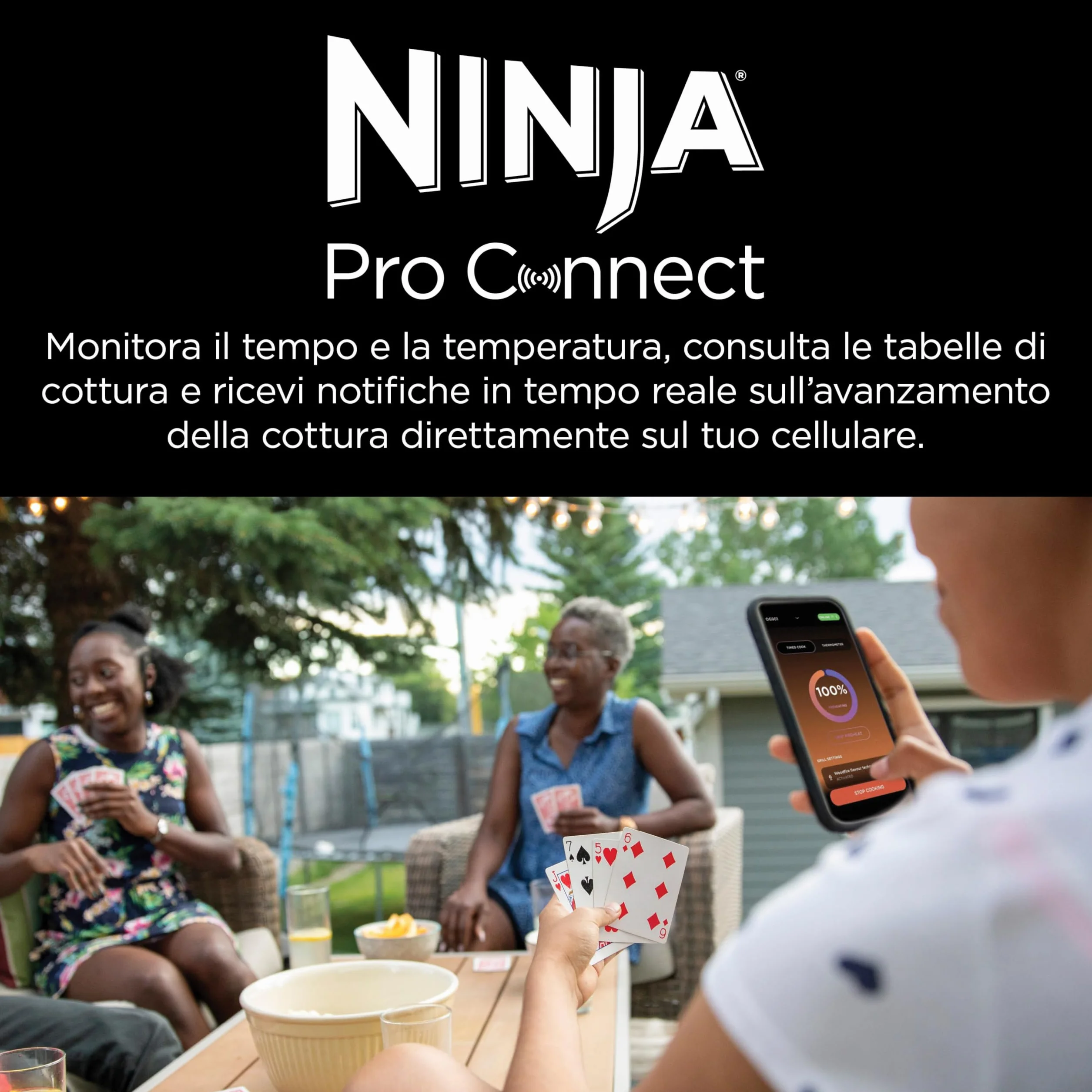 Ninja Woodfire Pro Connect XL Barbecue Elettrico 7 in 1 Griglia Affumicatore Friggitrice ad Aria Controllo App Blu/Nero
