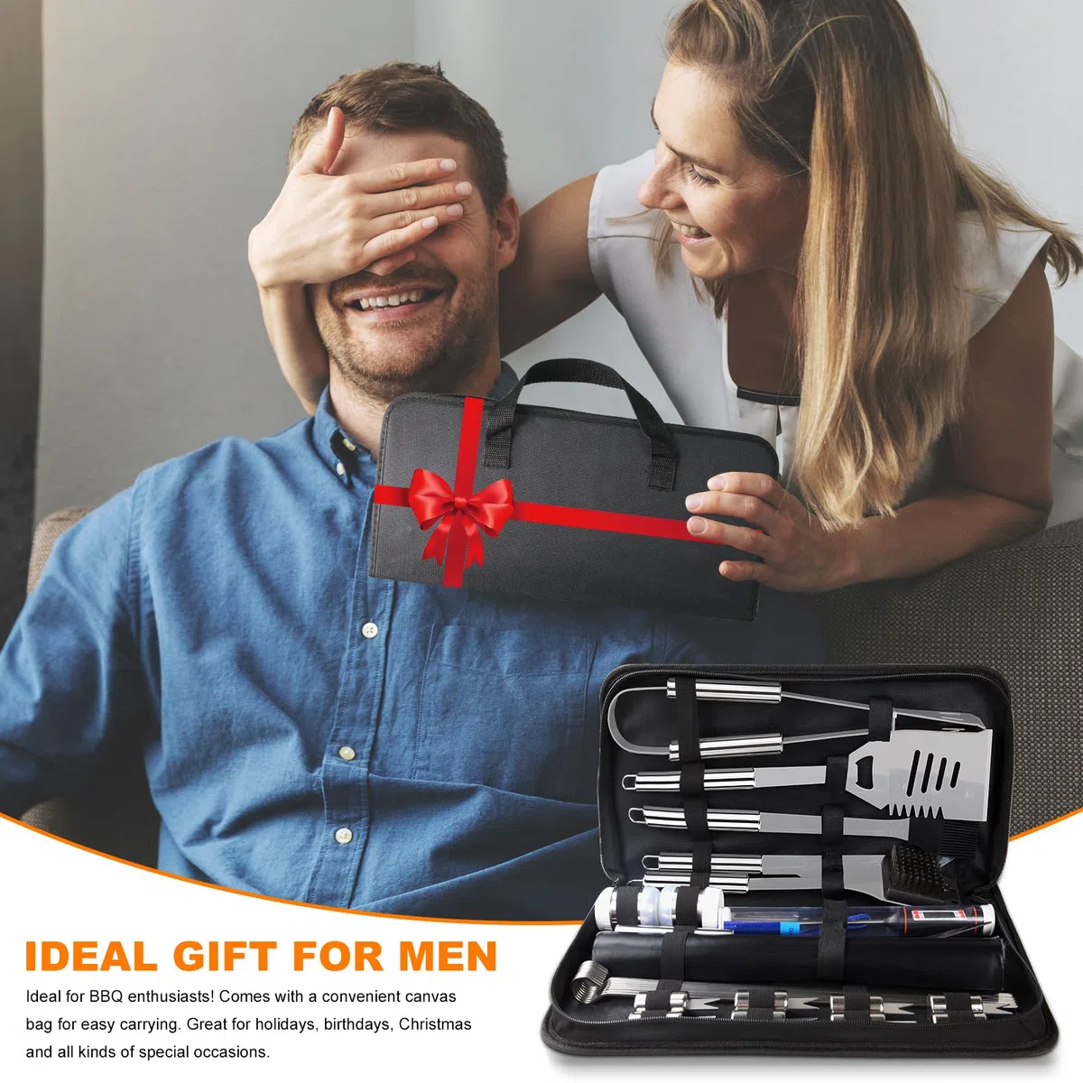 Set Barbecue 28 Pezzi Accessori in Acciaio Inox con Borsa e Guanti