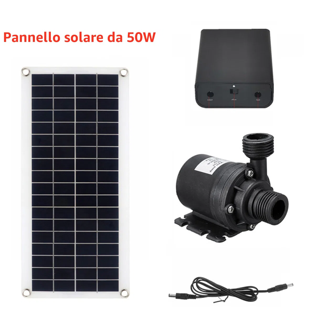 Pompa per fontane solari con pannello 100W, batteria integrata per giardini