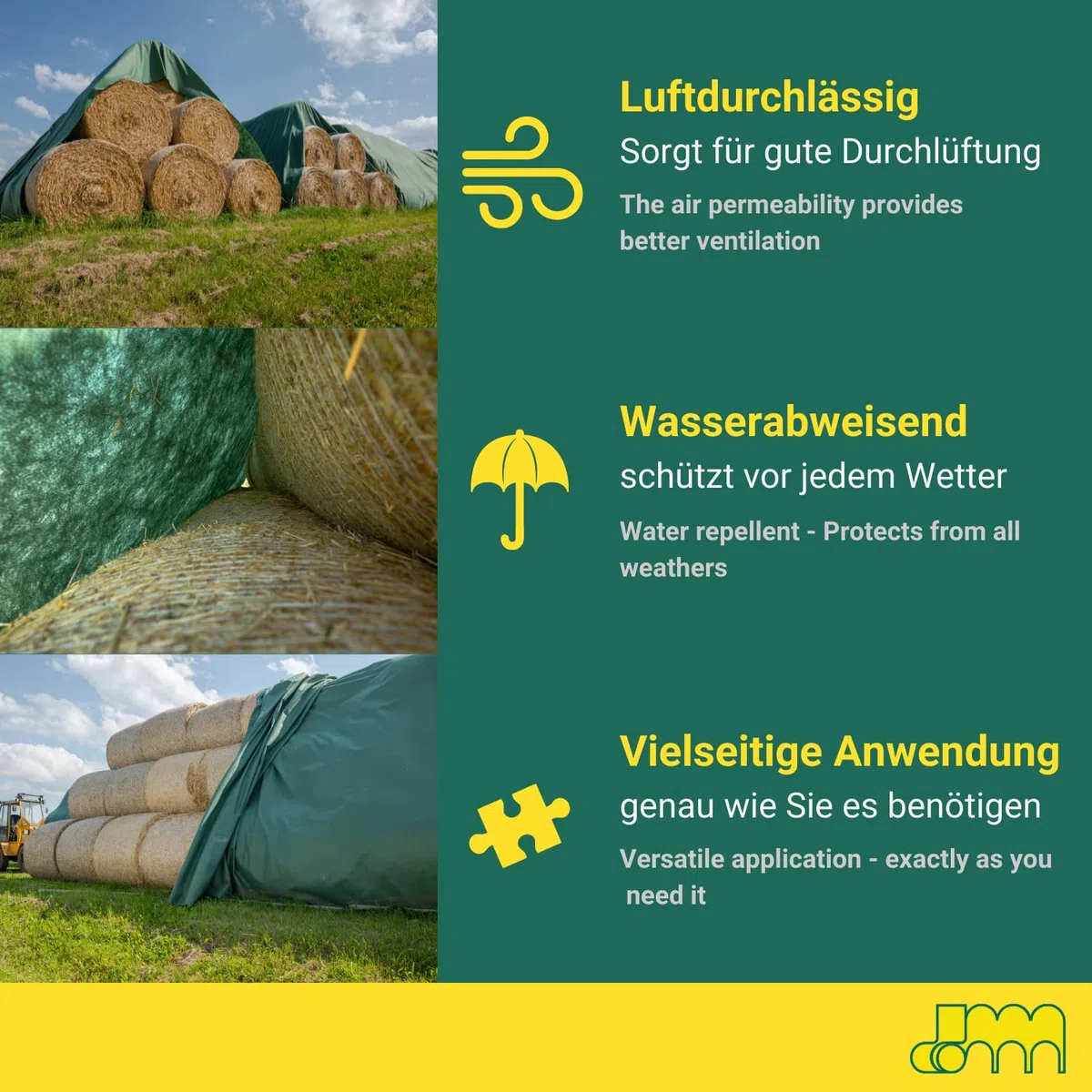 Telo di copertura AGRIplus 9,8 x 12,50 m 122,5 m² Estremamente Resistente agli Strappi Resistente ai Raggi UV permeabile all'acqua