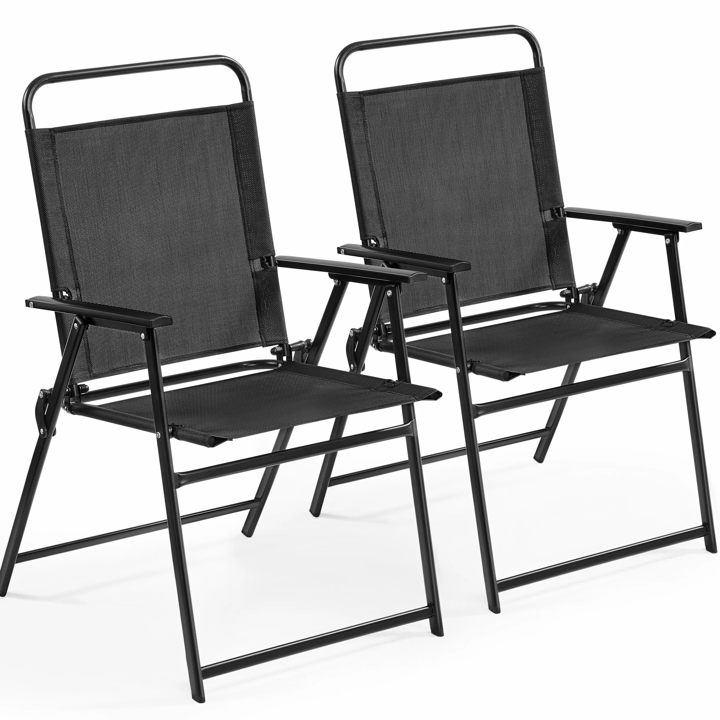 Yaheetech Set 2 Sedie da Giardino Pieghevoli con Braccioli Telaio in Metallo Seduta in Tessuto Portata 100 kg Nero