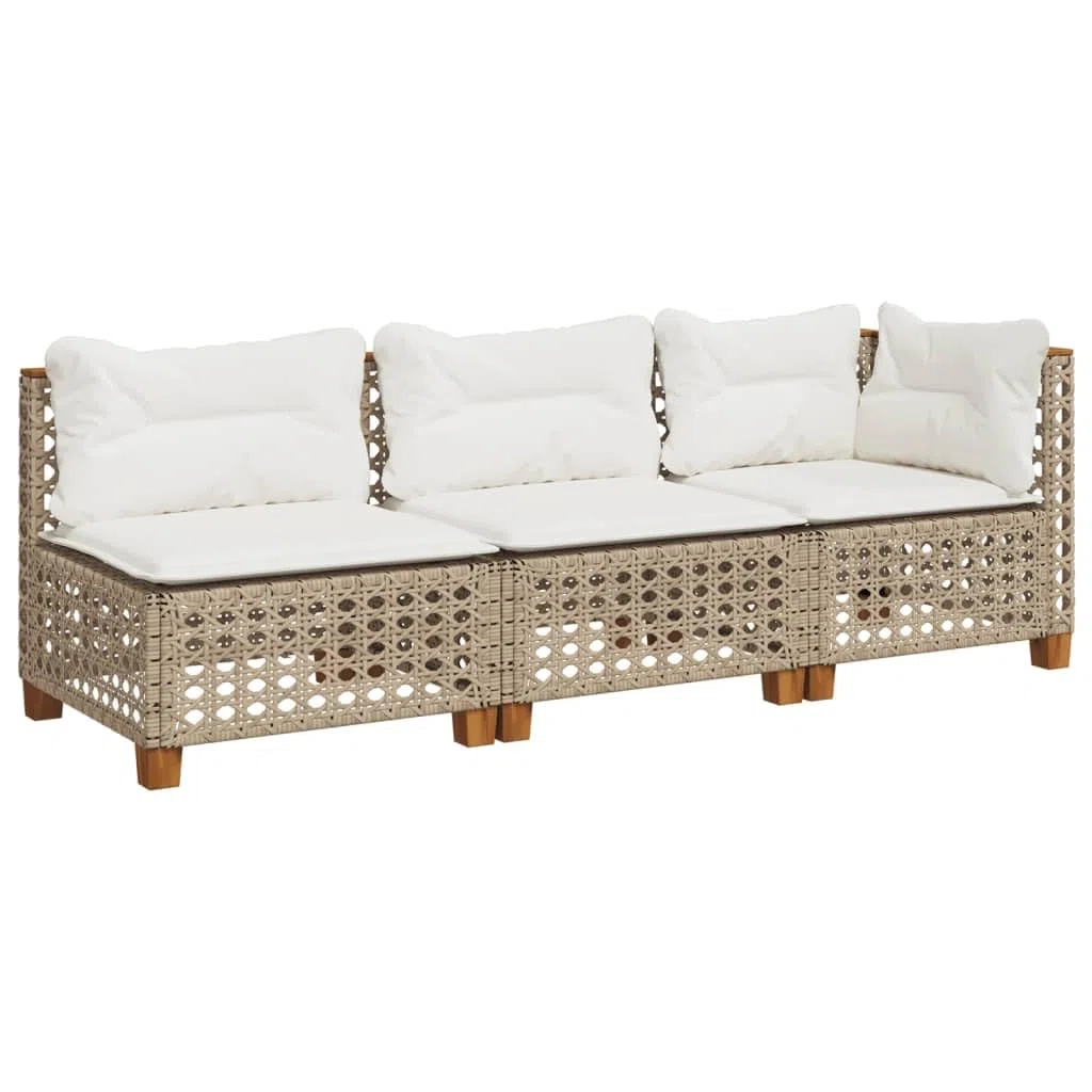 vidaxl Divano da giardino a 3 posti in polyrattan beige con cuscini - Meteo 190,5 x 63,5 x 62 cm - Comodo mobile modulare da esterno