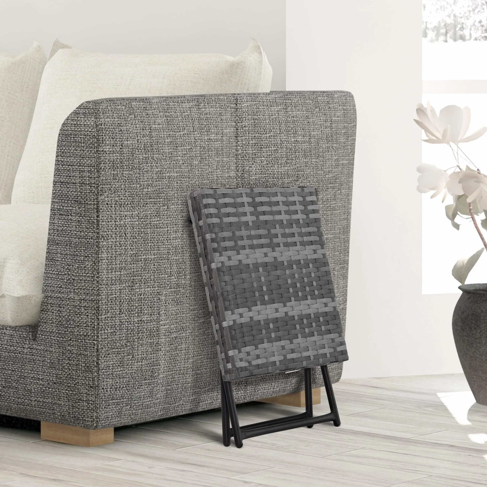 Outsunny Tavolino da Giardino Pieghevole in Rattan Sintetico e Acciaio 40x40x40cm Grigio