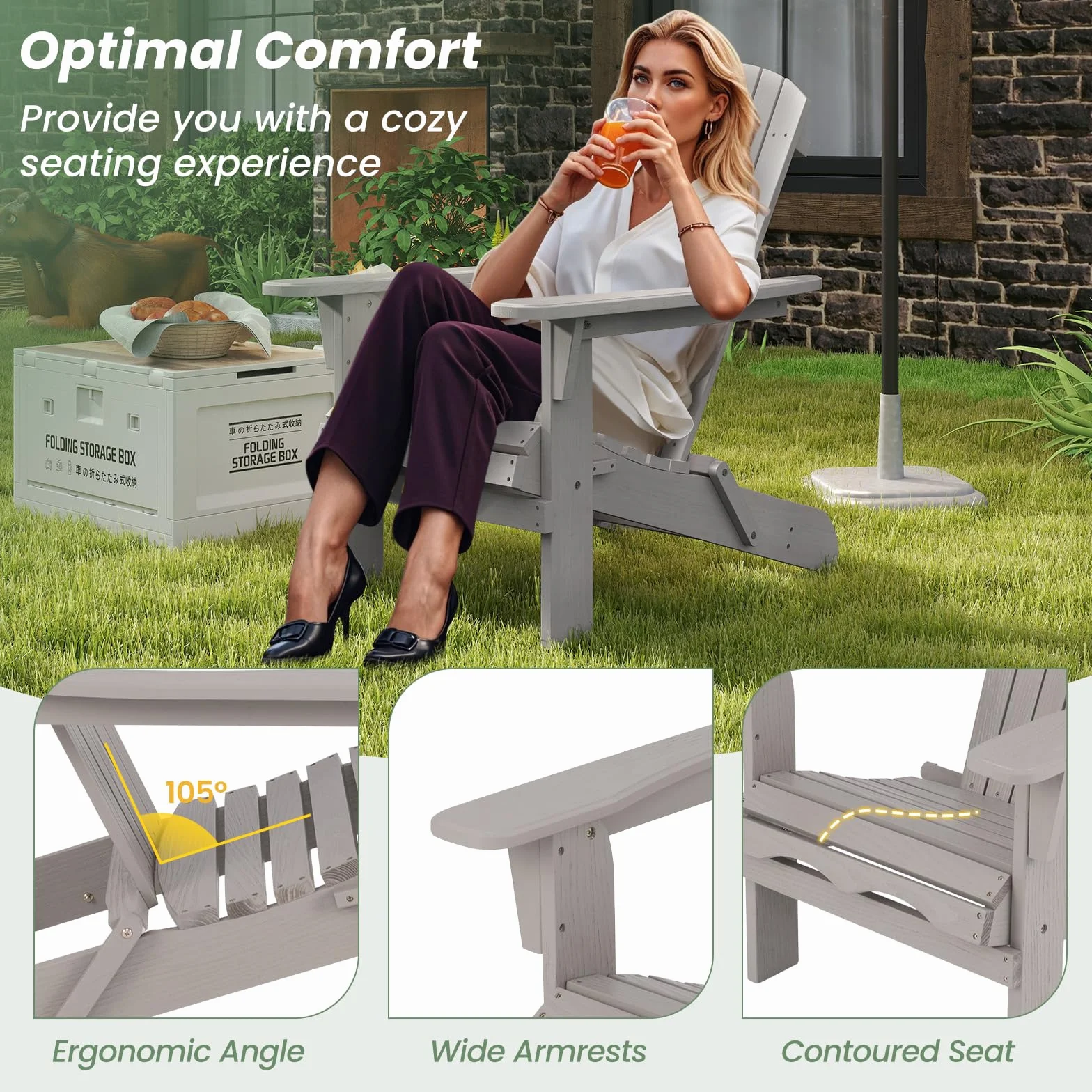GIANTEX Set di 2 Sedie Adirondack Pieghevoli, Sedia da Esterno con Telaio in Legno di Abete