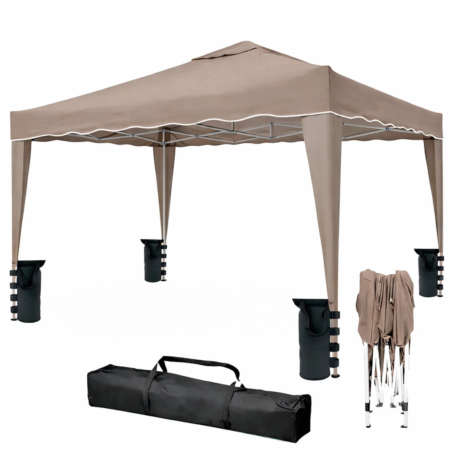 Gazebo Pieghevole 3x4 M Acciaio Idrorepellente 160 g/m² Anti-UV Apertura Rapida a Fisarmonica con Borsa e 4 Sacche Zavorra
