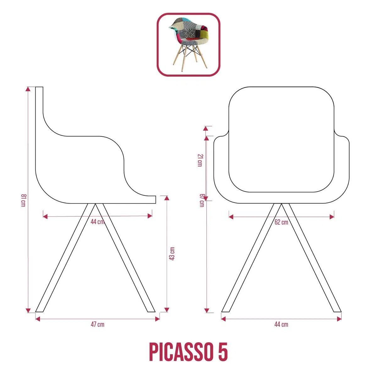 Poltroncine serie Picasso PP seduta spugna stoffa patchwork piedi faggio metallo