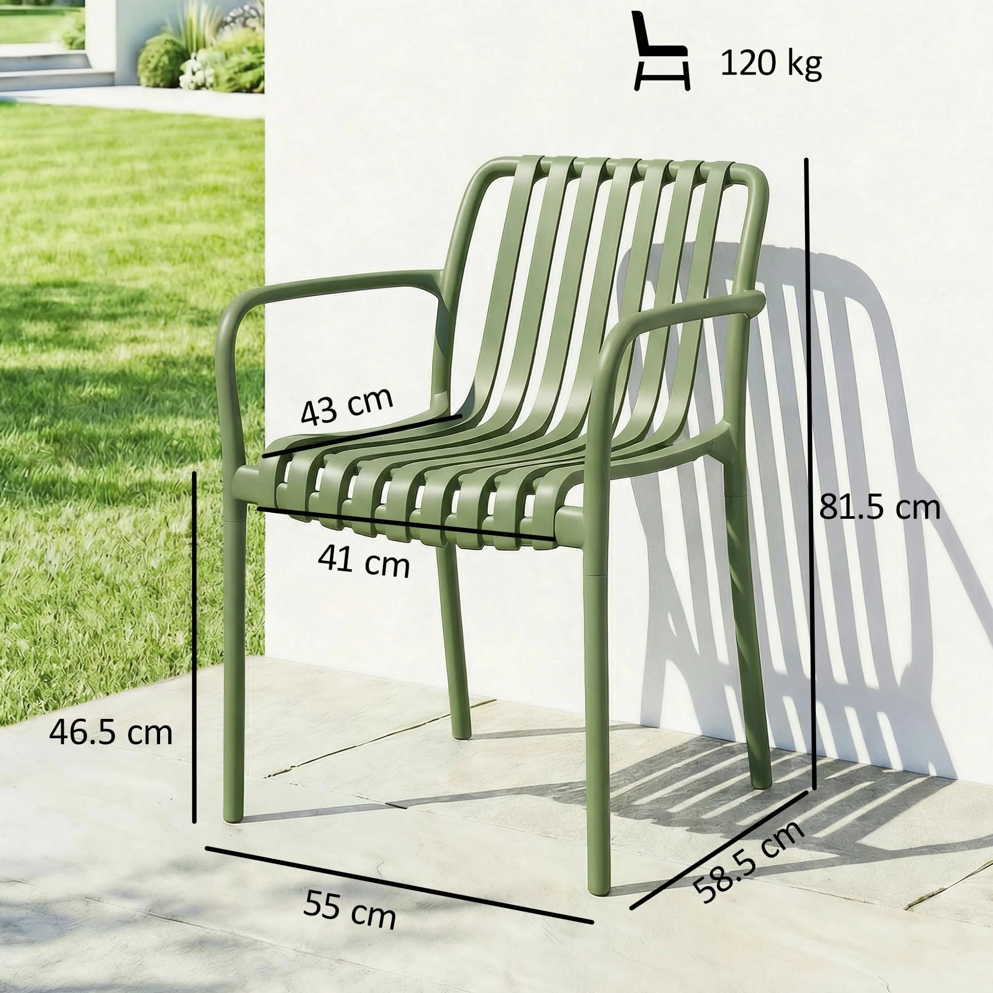 Outsunny Set 4 Sedie da Giardino Impilabili in PP Anti UV, Sedie per Esterno con Schienale Ergonomico, 55x58.5x81.5 cm, Verde