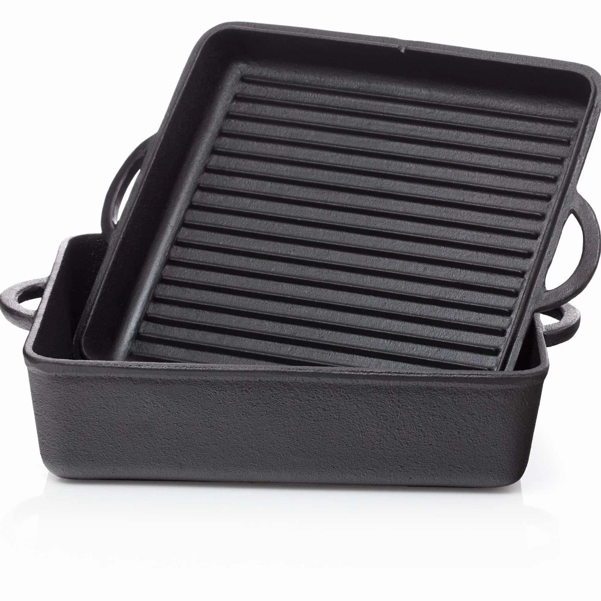 BBQ-Nerd© Dutch Oven 10,8 l, pentola rettangolare con coperchio/padella | Padella in ghisa ignifuga per stufare, arrostire e cuocere ideale per campeggio e barbecue