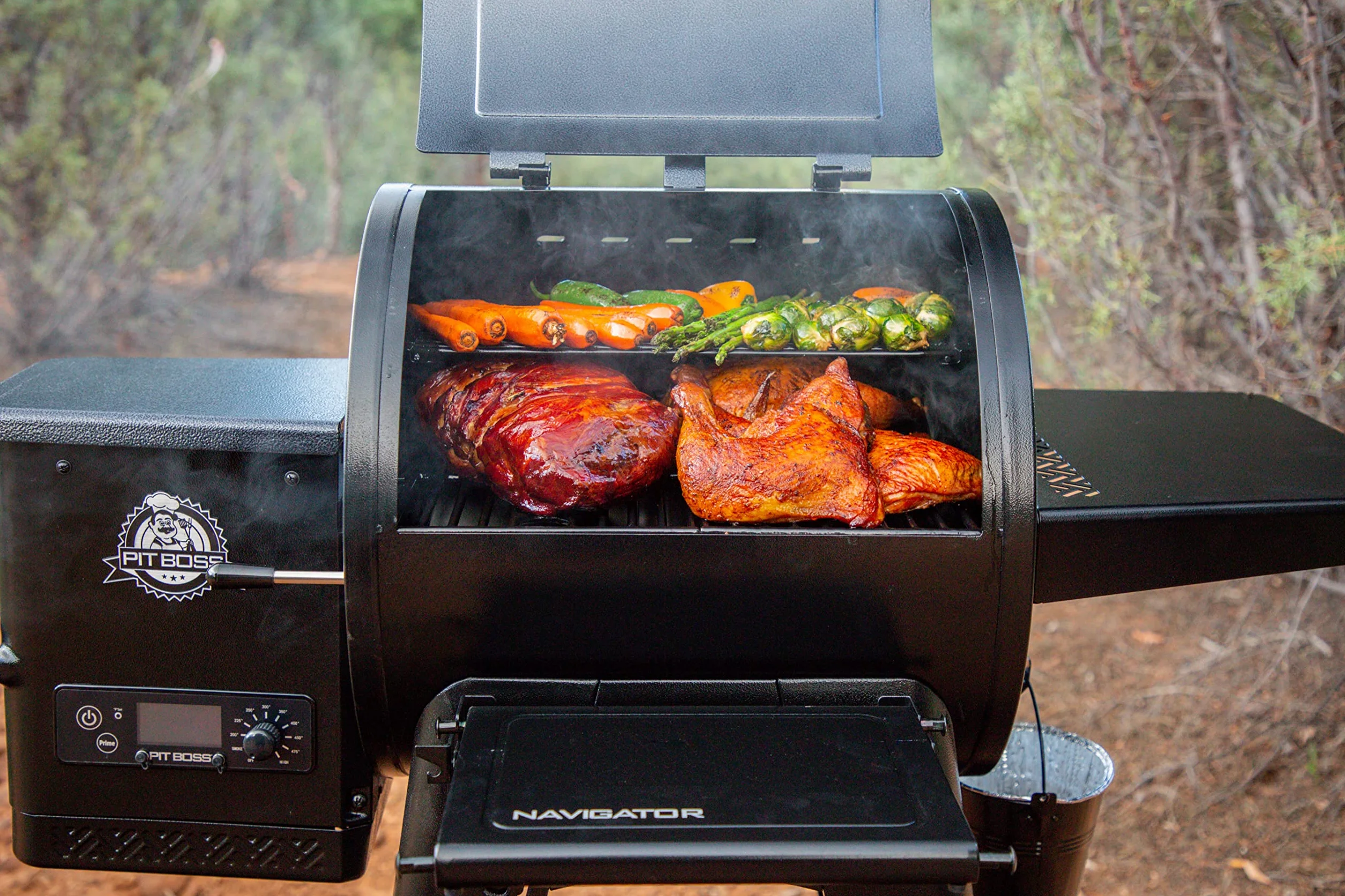 Pit Boss Navigator Series Grill e forno per affumicatura 260 gradi ripiano pieghevole rivestito in porcellana