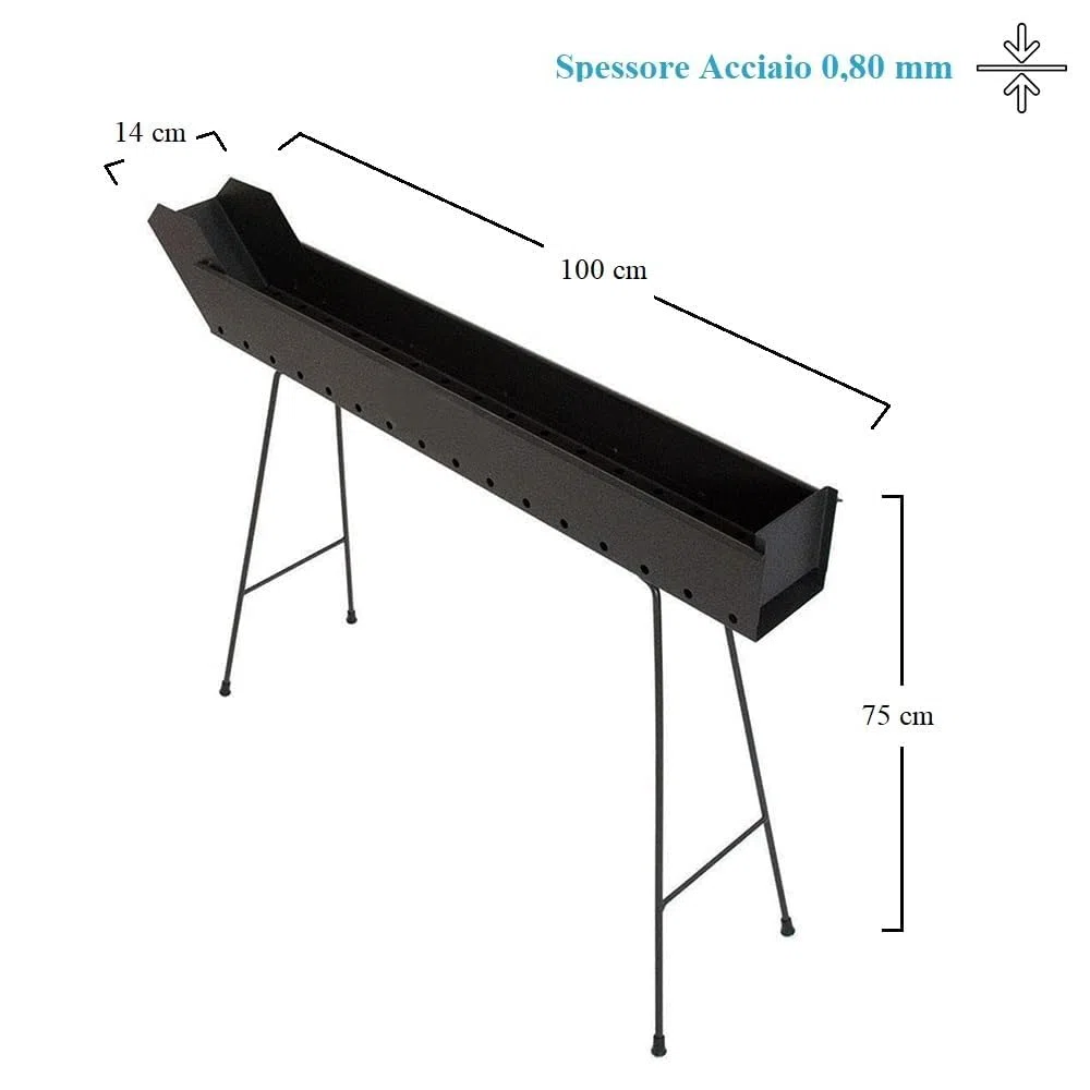 Paluplus Barbecue per Arrosticini in acciaio verniciato Nero, Misura 100x14x75 cm, Canaletta a 4 Gambe Pieghevoli, Grill a carbone per Spiedini con Fori di Ventilazione, Made in Italy -029