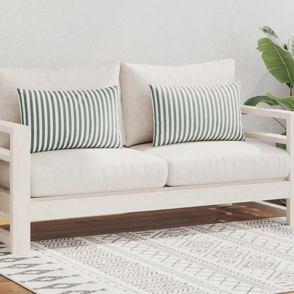 vidaXL 2X Cuscini da Esterno Guanciali Decorativi da Giardino Robusti Resistenti Sedie Divani con Cerniera in Poliestere Stampa a Righe 60x40 cm Grigi
