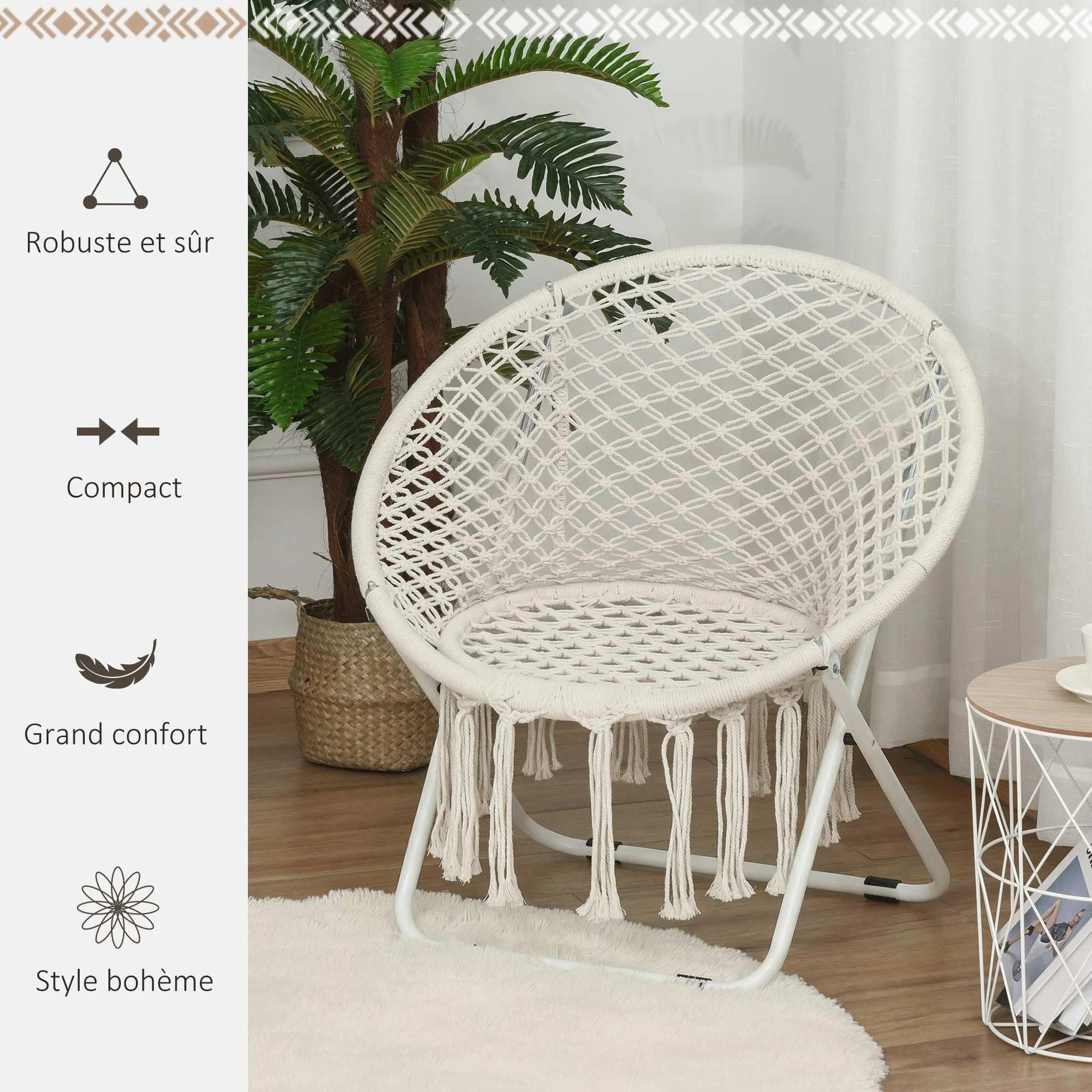 Outsunny Loveuse poltrona rotonda da giardino papasan pieghevole luna beige