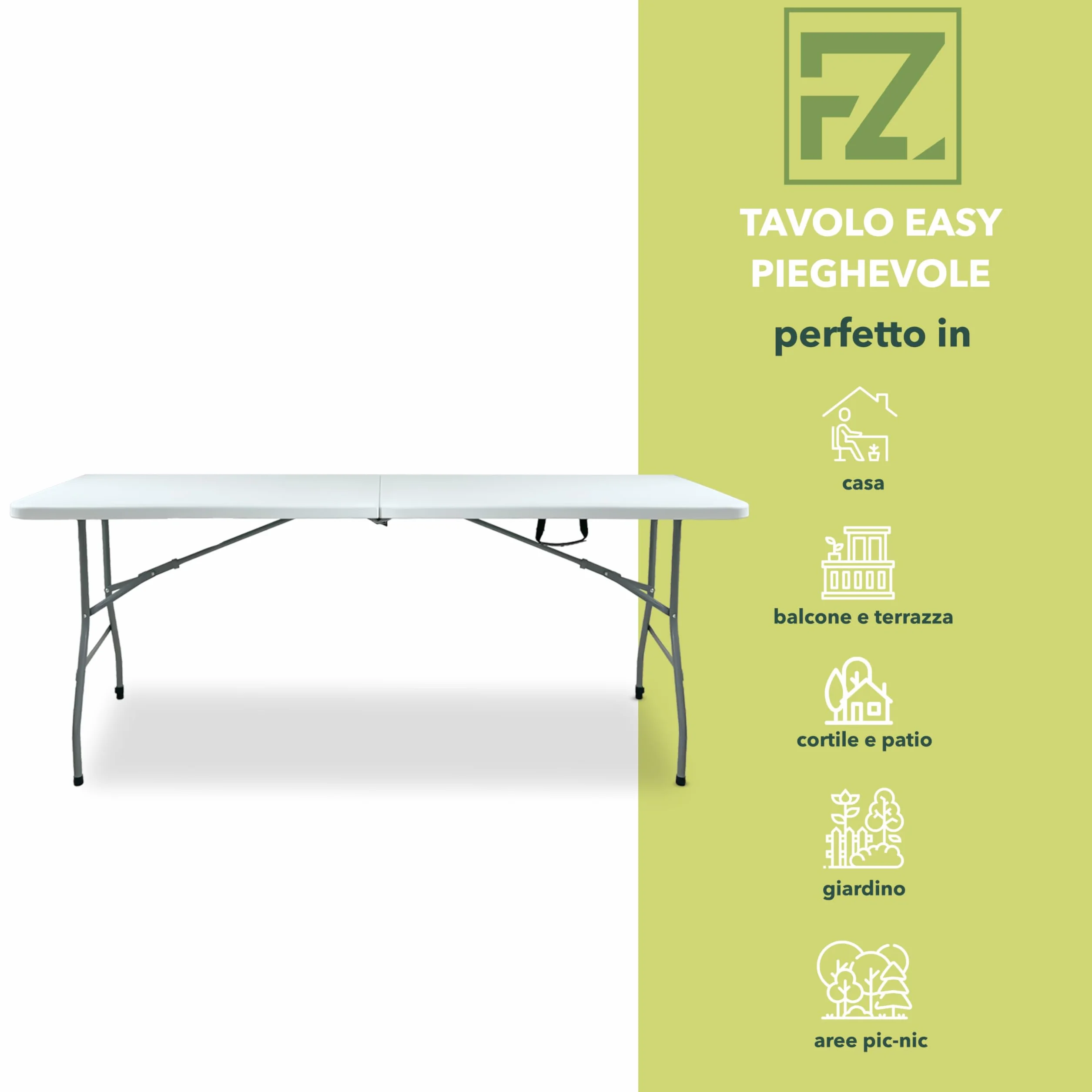 Tavolo Picnic Pieghevole 180x70x74 cm Bianco – Tavolo da Esterno e Giardino