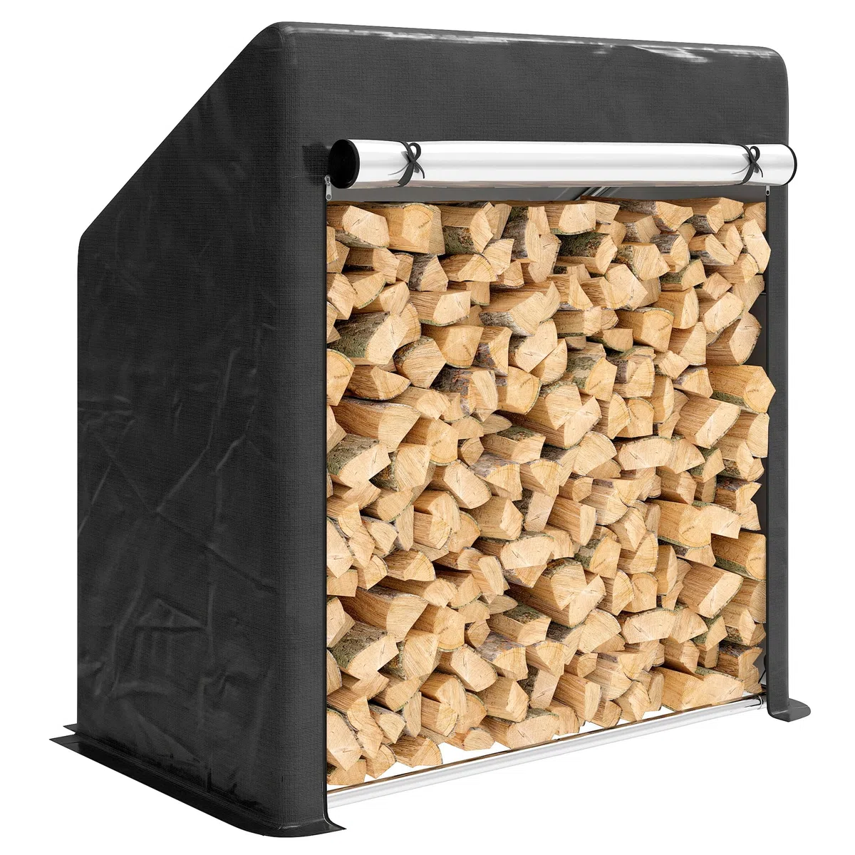 Outsunny Legnaia da Esterno in Acciaio Rinforzato, Portalegna Impermeabile 100x60x110 cm Nero Argento