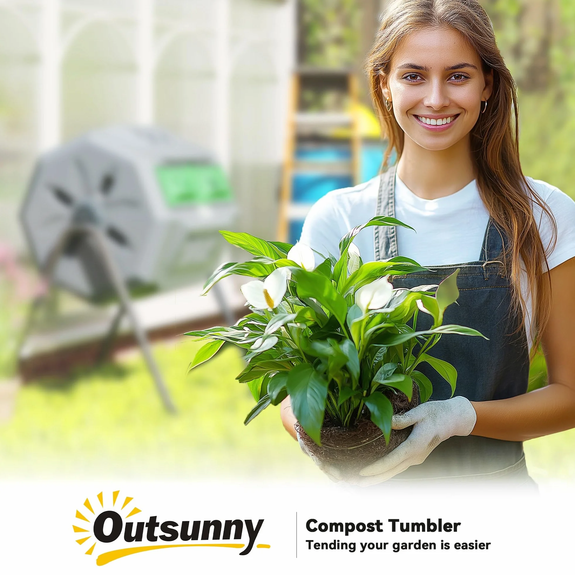 Outsunny Compostiera da Giardino Girevole 2 Sezioni 8 Prese d'Aria Acciaio PP 160 L 71x65x96 cm Grigio