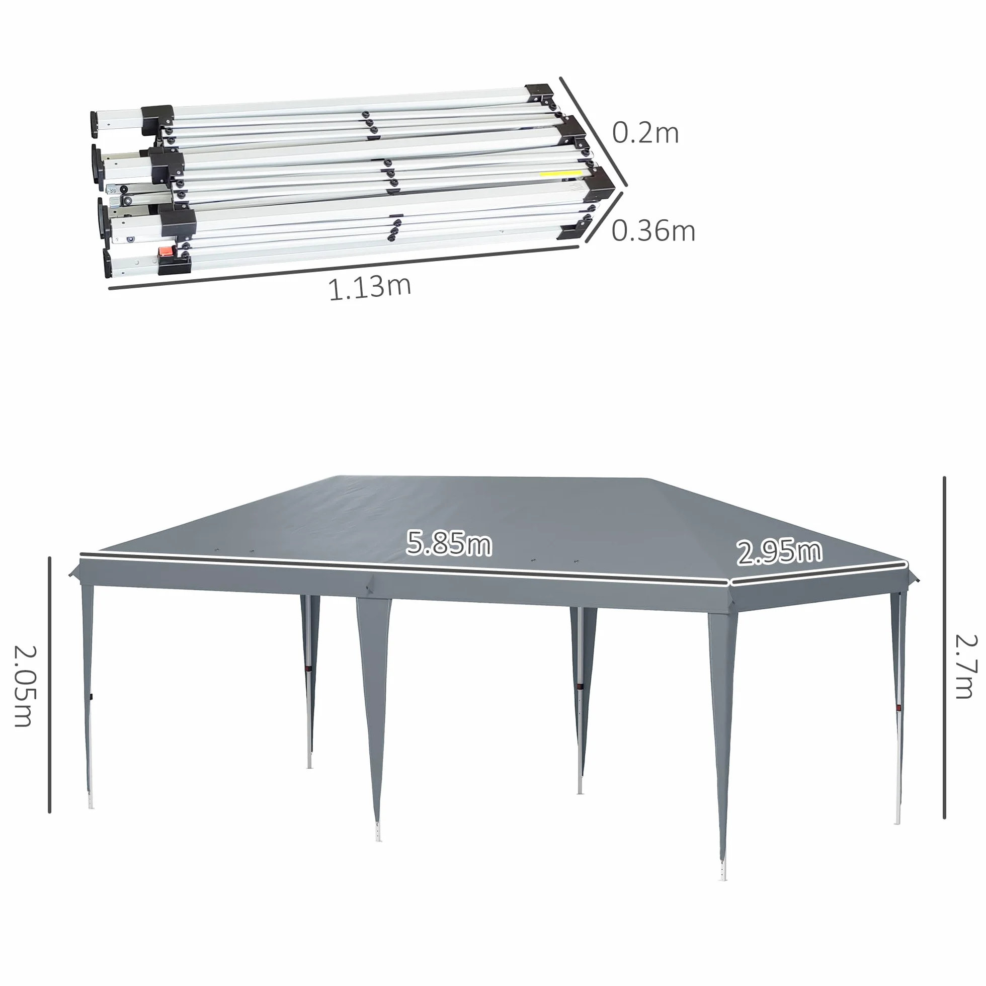 Gazebo Pieghevole Outsunny 6x3 Pop Up Altezza Regolabile 3 Livelli Borsa da Trasporto Acciaio Tessuto Oxford Grigio Chiaro
