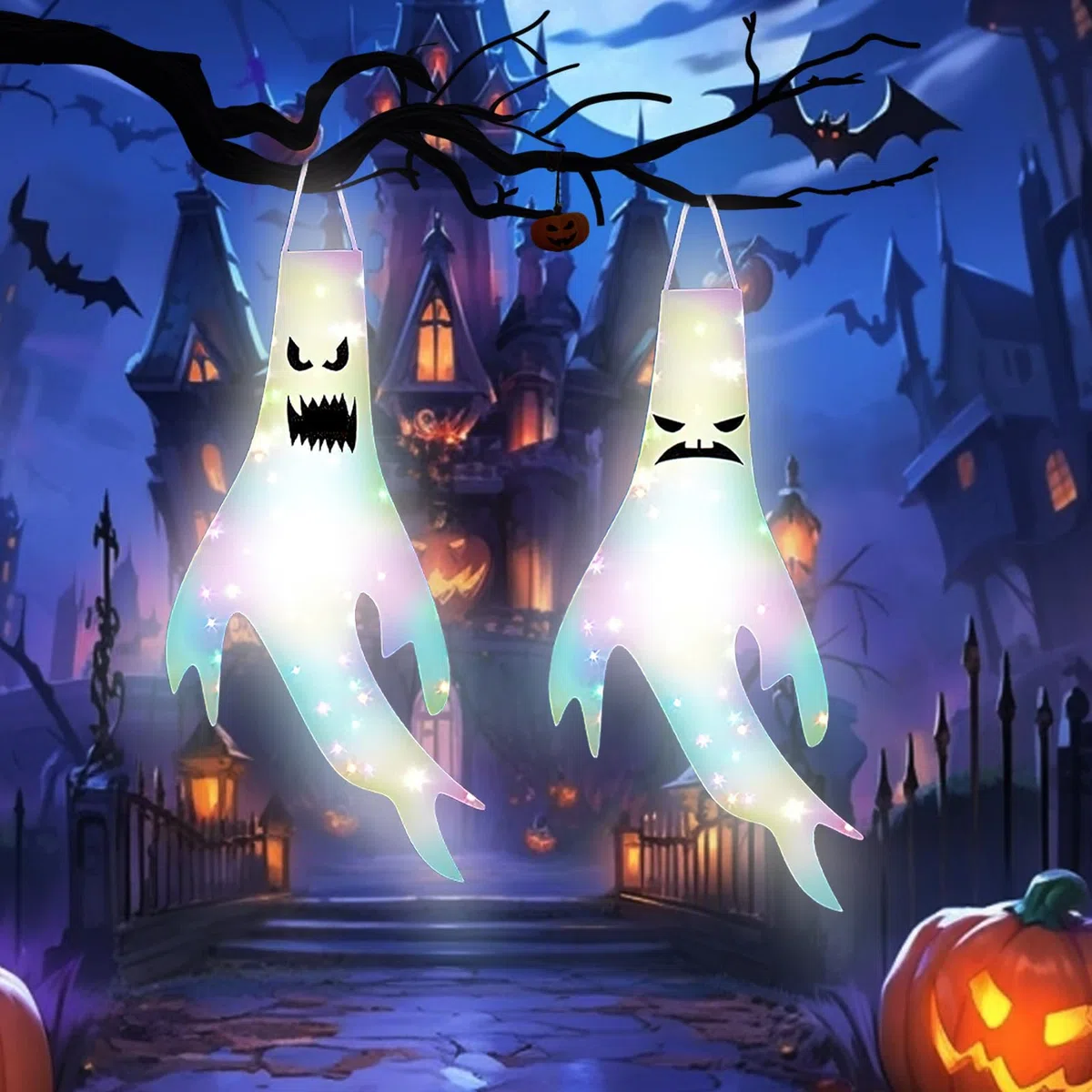 Halloween Fantasmi Windsock con LED, Appendere Fantasma Manica a Vento, Decorazione 2 Pezzi