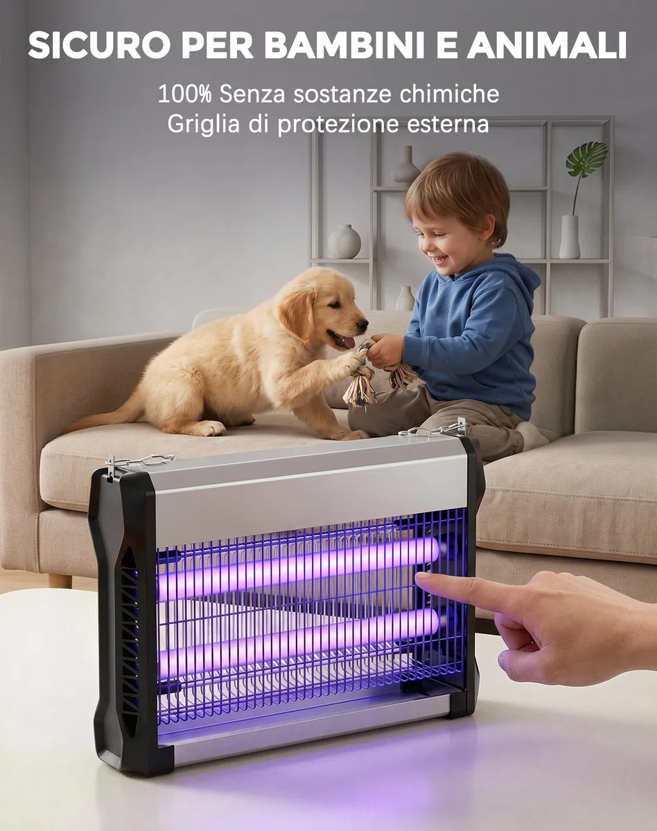 Zanzariera Elettrica 20W, Lampada Antizanzare con Griglia 2500V, Copertura 100㎡, Ammazza Insetti Professionale Silenzioso, Ignifugo V0, per Interni, Casa, Cucina, Ufficio e Camera da Letto