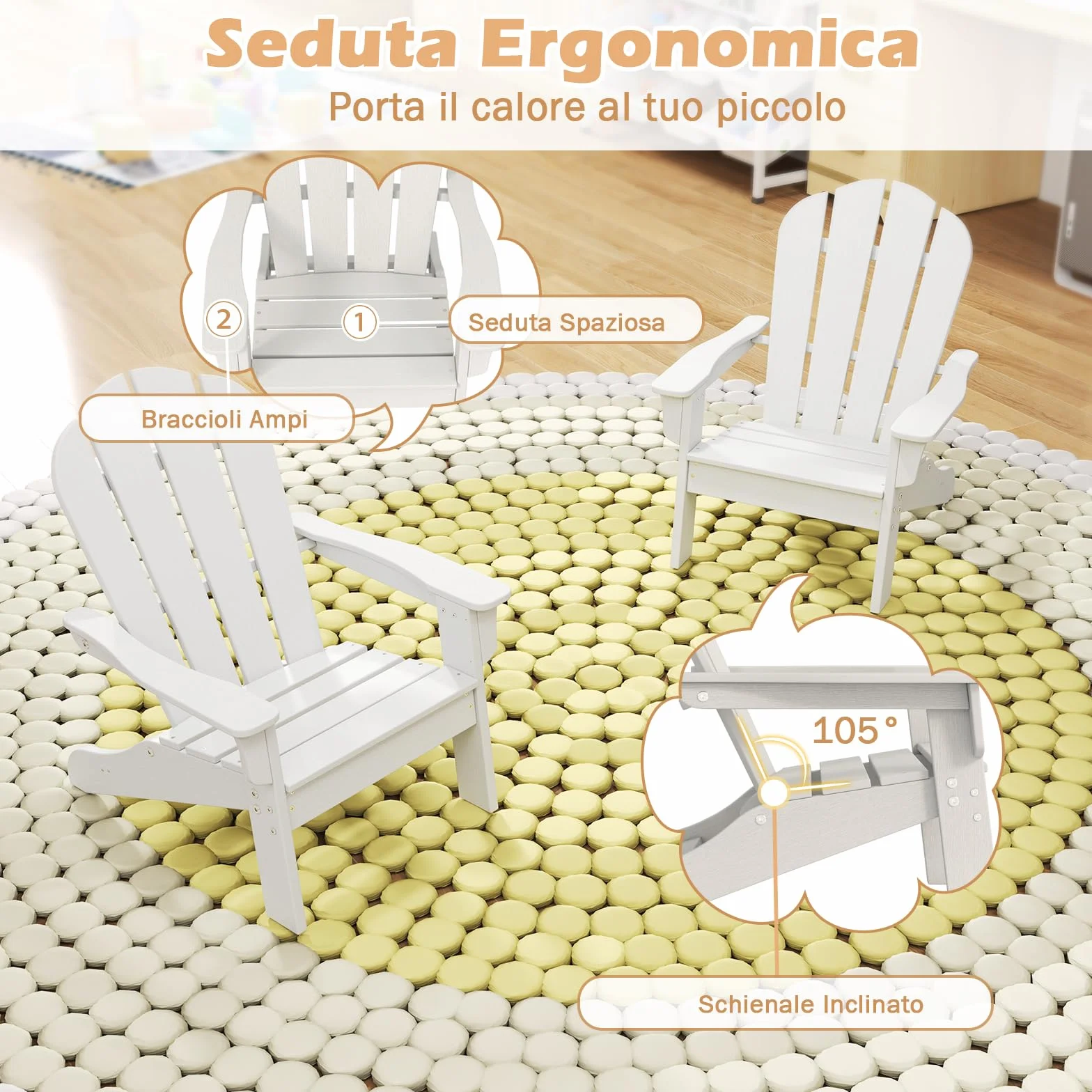 RELAX4LIFE Sedia Adirondack per Bambini con Schienale Alto e Braccioli per Interno ed Esterno, Sedia da Patio in HDPE Resistente per Bambini da 3 a 8 Anni per Giardino, Prato, Cortile (Bianco)