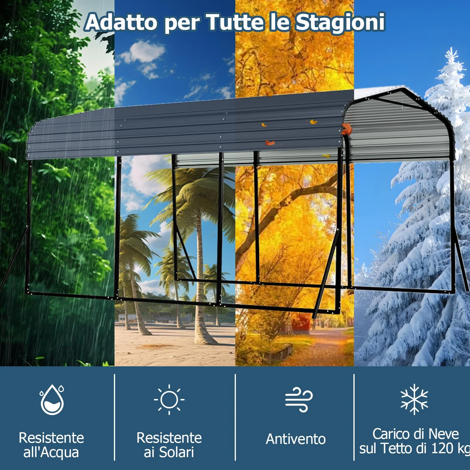 COSTWAY Tenda da Garage 440 x 300 cm, Tettoia per Auto in Metallo con Base Rinforzata e 4 Gambe Inclinate Aiiunte, Gazebo da Esterno per SUV, Feste e Barbecue
