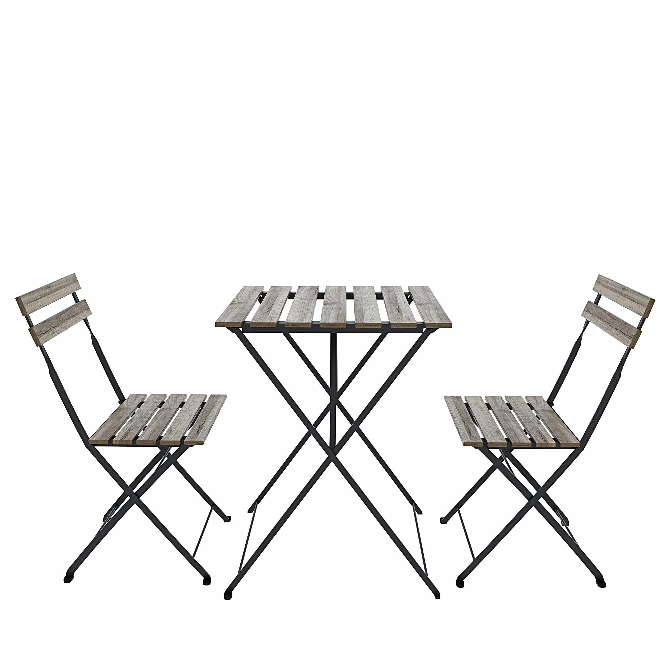 Bistrot Set 2 Krzesła Stolik Składany Legno Acacia Metal Ogród Taras Bistro