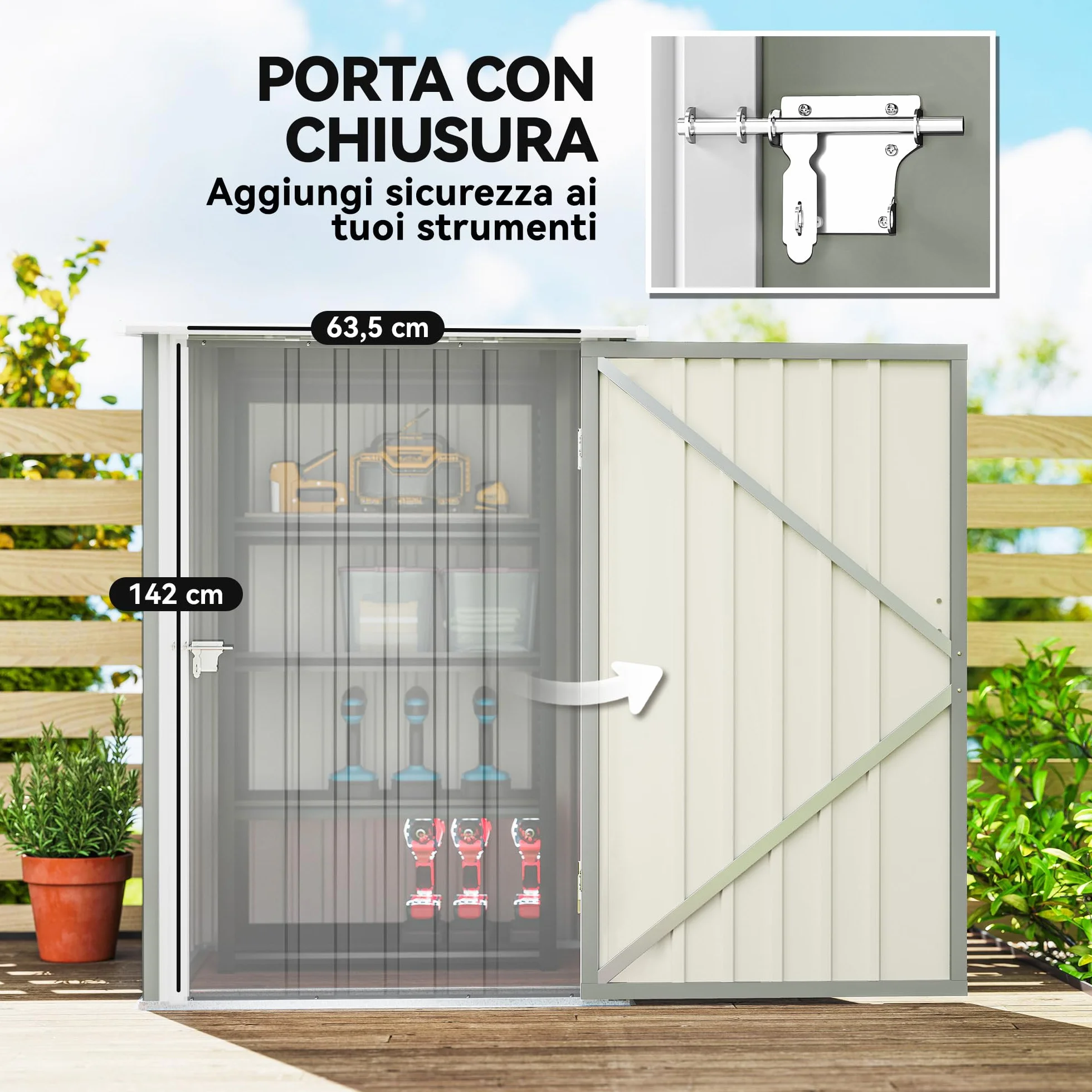 Outsunny Casetta da Giardino 0.92m² Acciaio Zincato Capanno Porta Attrezzi 100x104x160 cm Grigio Chiaro