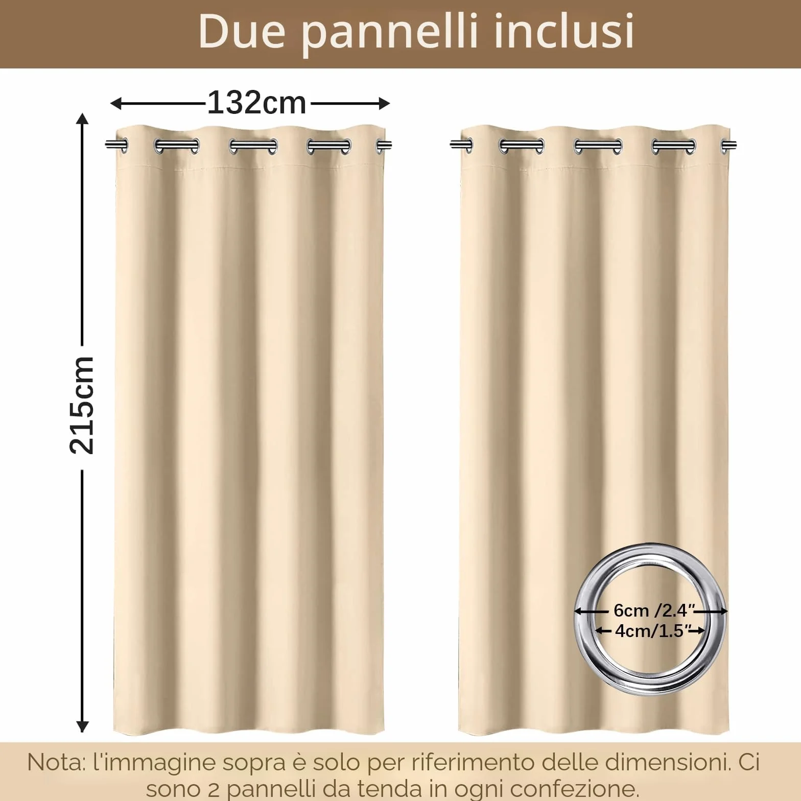 Tende da Esterno Impermeabile,2 Pezzi Tende per Esterno con Anelli,Tende per Gazebo Esterno Oscurante,Tende Idrorepellente per Esterni per Balconi,Terrazzo,Veranda,132x215cm,Beige