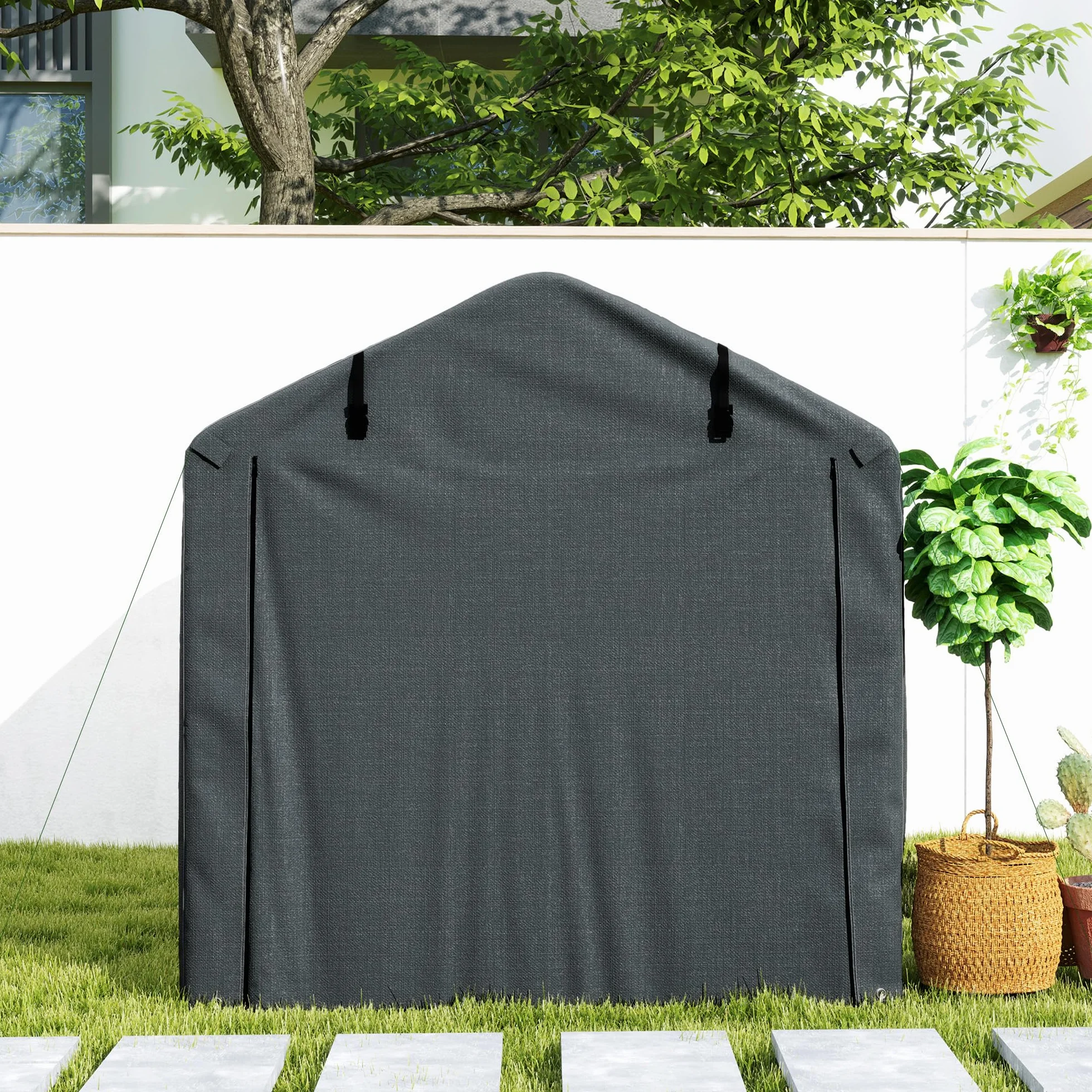 Outsunny Tenda Garage 2.2x1.6 m Ingresso Avvolgibile Metallo Zincato PE Moto Attrezzi Giardino Grigio Scuro