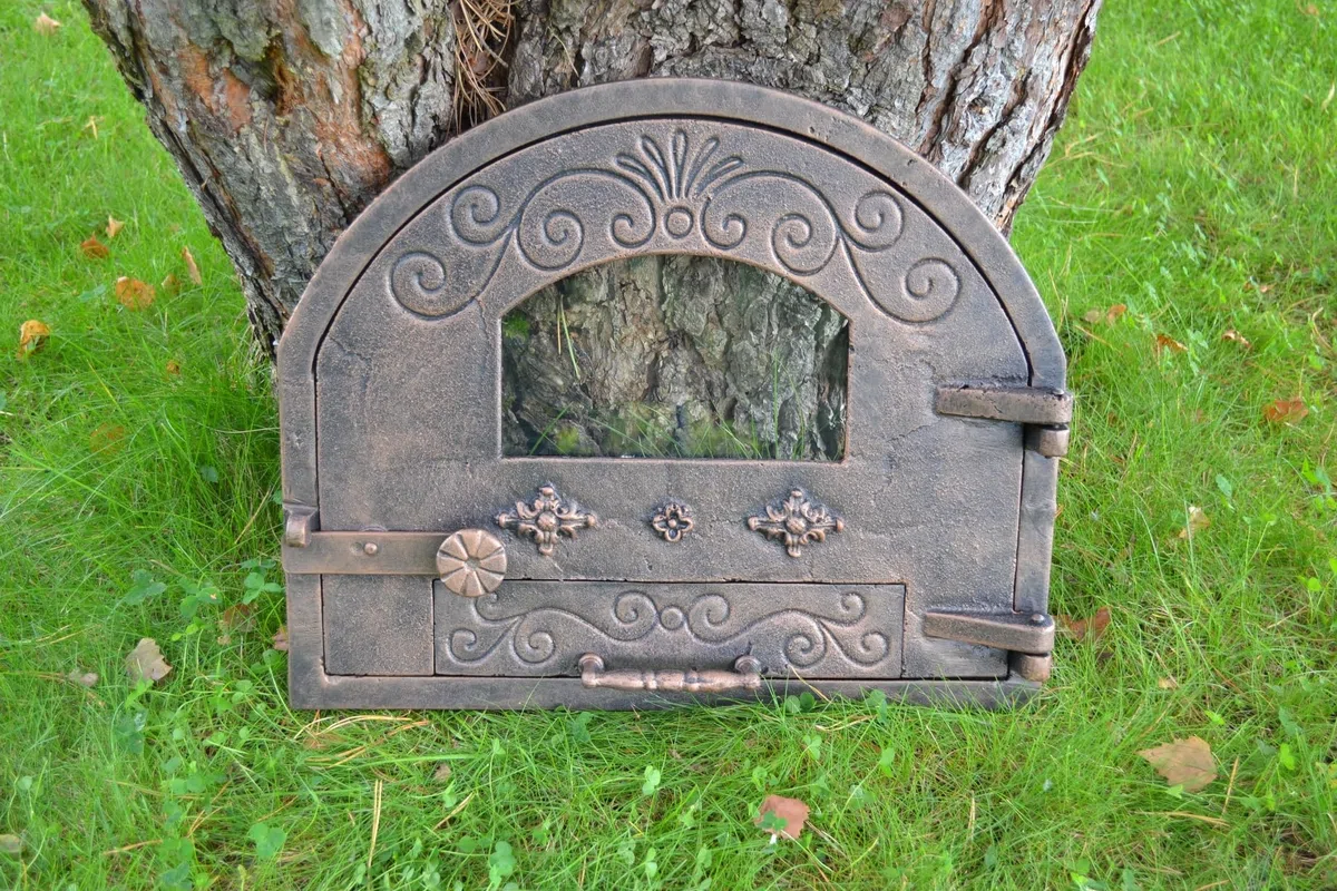 Porta per forno in ghisa 52,5x3,50x43,50 cm con vetro rame SEZAM