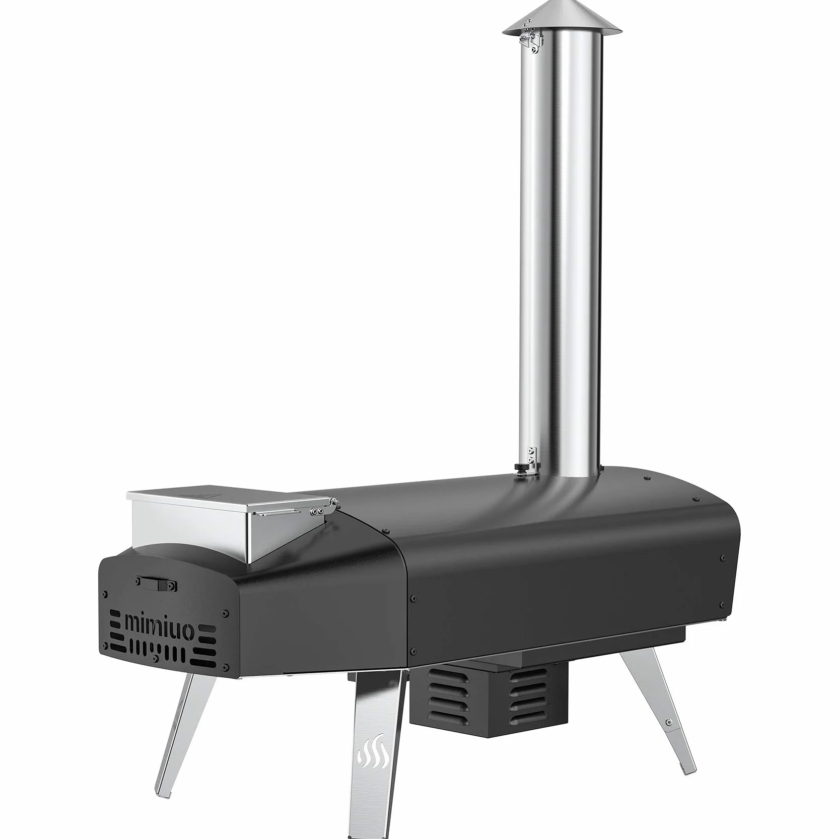 Mimiuo Forno per Pizza a Pellet con Pala e Pietra, Sistema Grill Rotante Automatico, Nero