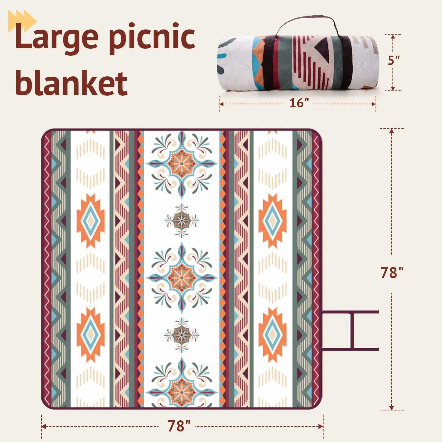 LARUTAN Coperta Picnic Impermeabile 200x200 cm Antisabbia Ultraleggero Stuoia Spiaggia