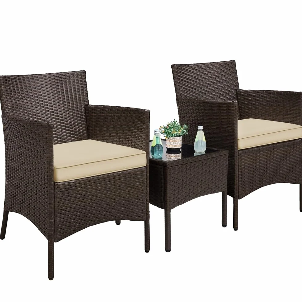 Yaheetech Set Mobili da Giardino 2 Poltrone e 1 Tavolino in Rattan PE Impermeabile Marrone