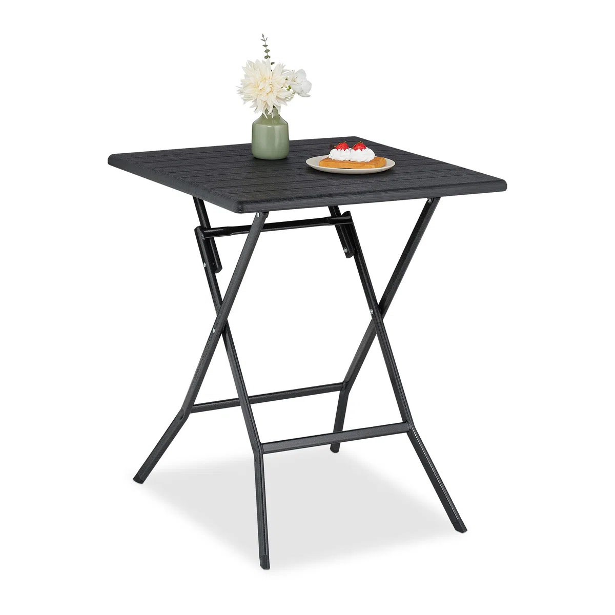 Relaxdays Tavolo Pieghevole da Giardino 73x62x62 cm Nero Effetto Legno