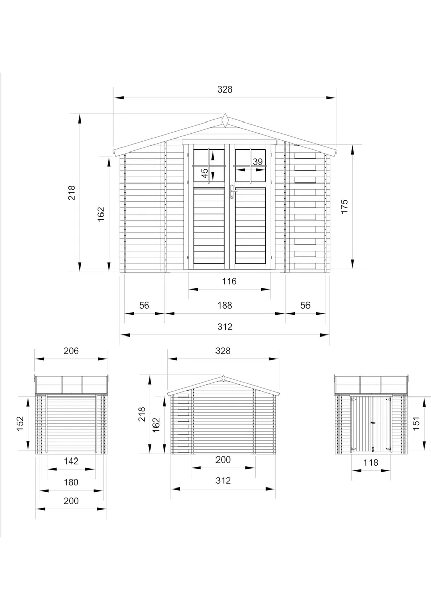 TIMBELA M389F+M389G Casetta da Giardino in Legno per Esterni con legnaia CON PAVIMENTO TRATTATO- L206xL328xA218 cm/ 3,53 + 0,97+0,97 m2 - Piccola Casetta in Legno, Rimessa Attrezzi, Deposito Bici