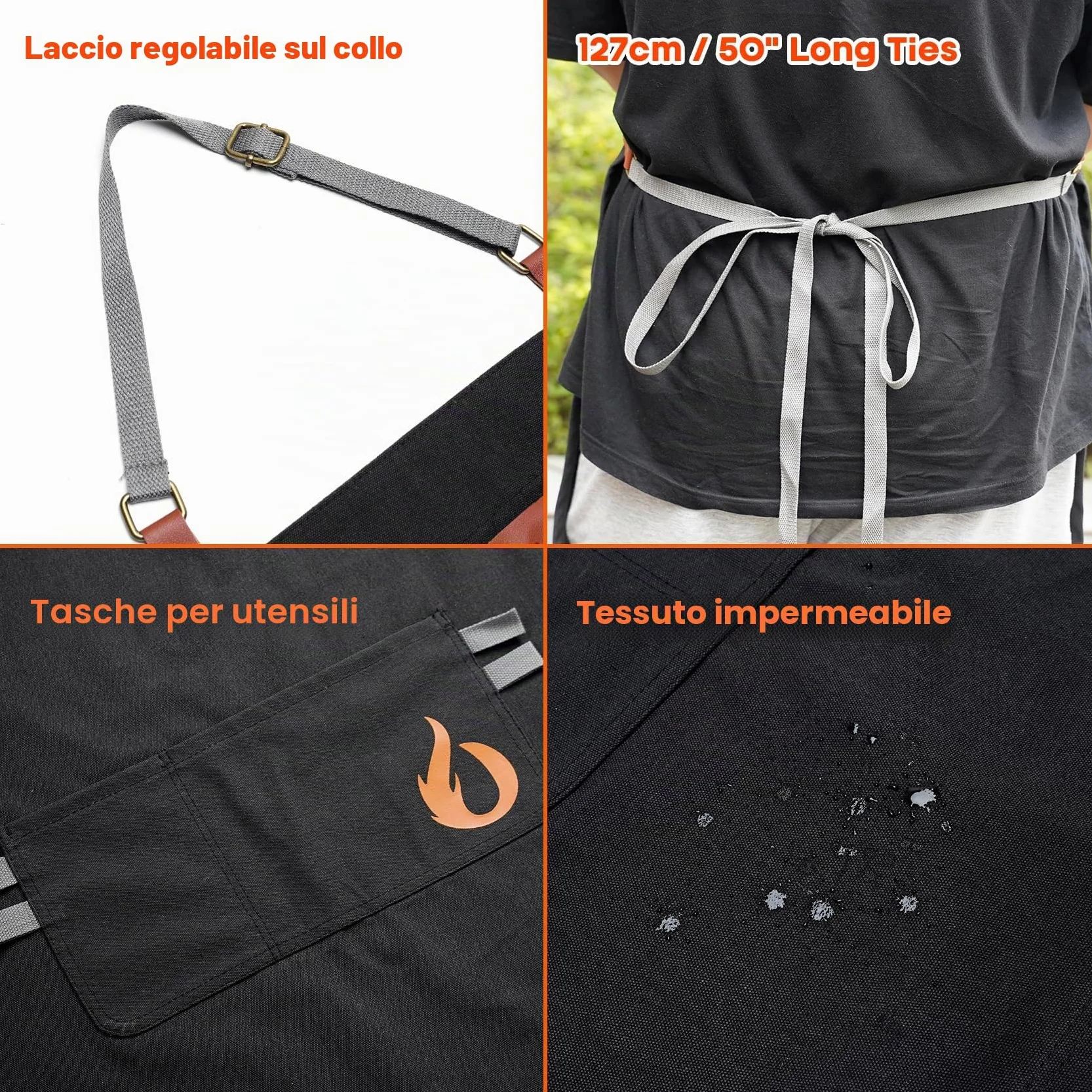 onlyfire Set di Utensili da Cucina da 3 Pezzi, Guanti da Barbecue Resistenti al Calore, Grembiule Regolabile con 2 Tasche e Panno di Pulizia in Microfibra, Set di Accessori per Barbecue per Cucinare