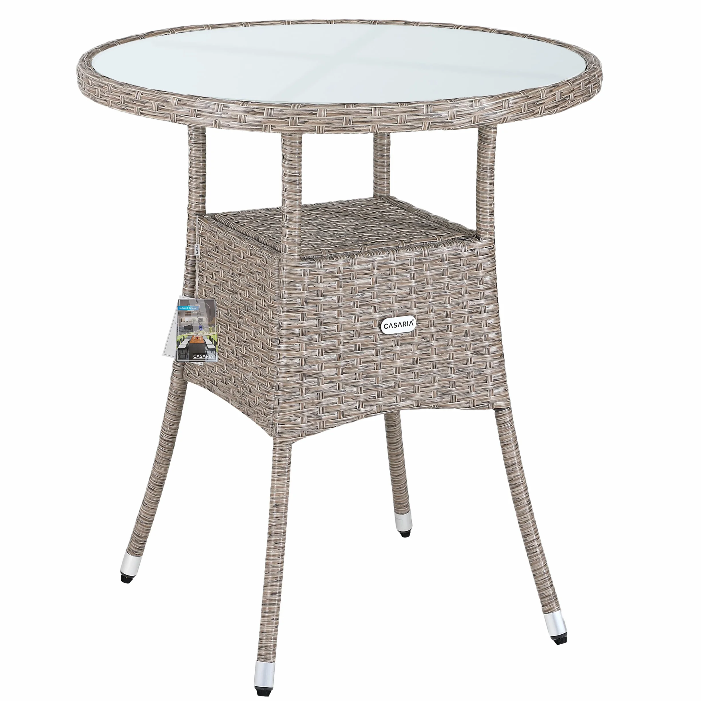 Casaria Tavolo Rotondo da Giardino Polyrattan Ø60 Piano in Vetro 5mm Altezza Regolabile