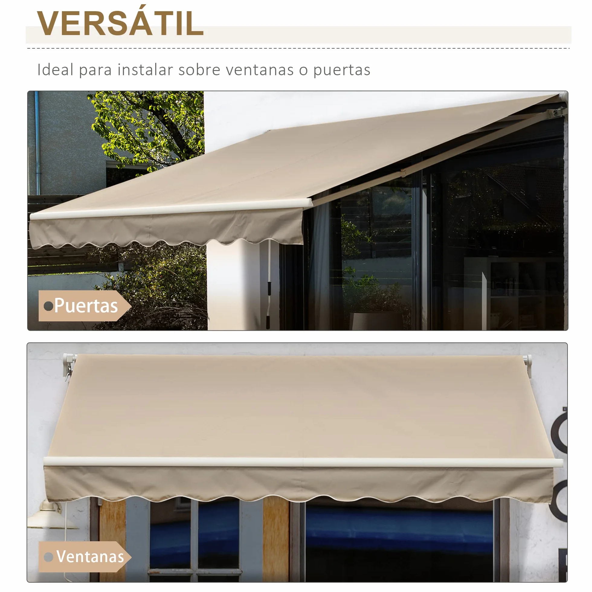Outsunny Tenda da Sole 4x2.5 m con Braccio Avvolgibile, Tenda Parasole Esterno Alluminio Poliestere 280g/㎡, Protezione UV, Beige