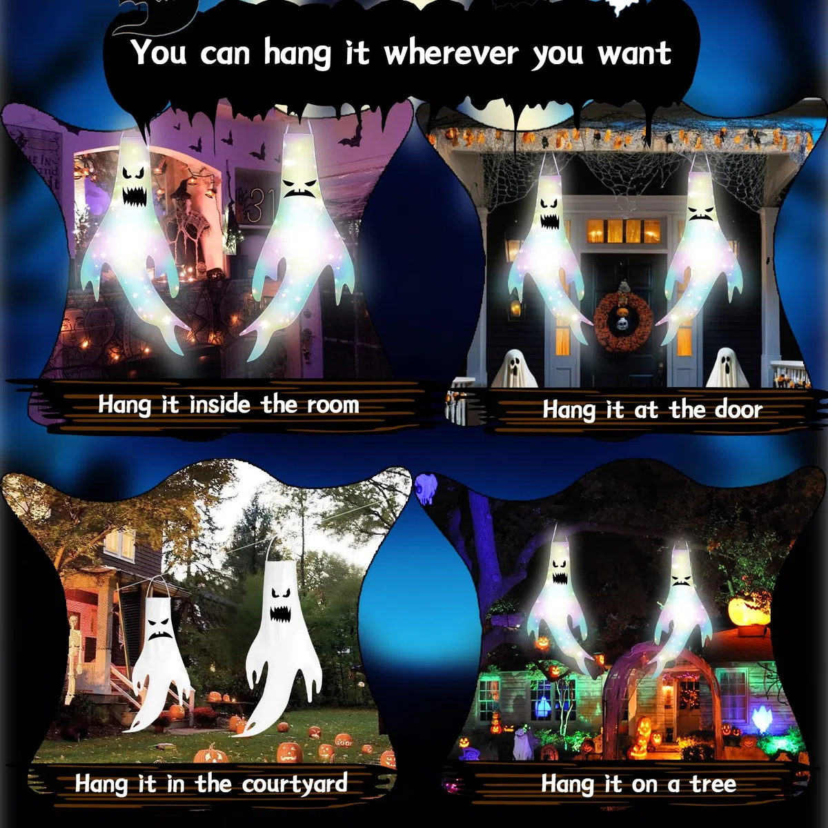 Halloween Fantasmi Windsock con LED, Appendere Fantasma Manica a Vento, Decorazione 2 Pezzi