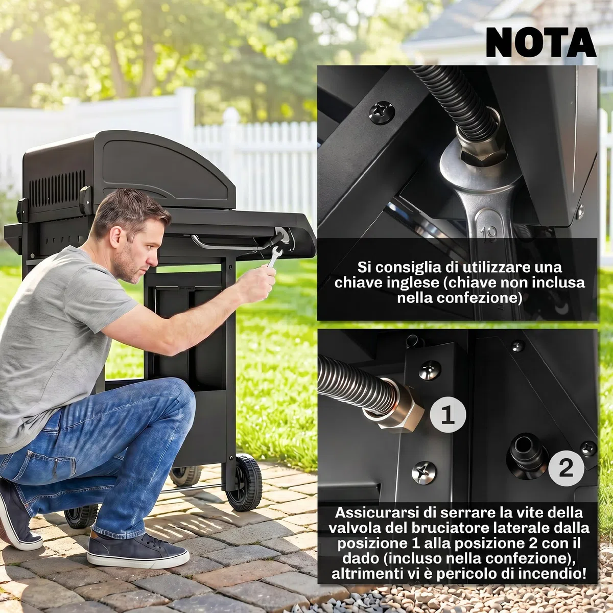 Outsunny Barbecue a Gas 4 Bruciatori 11.6kW Termometro Fornello Laterale Mensola 2 Ruote 110x50x100cm Nero