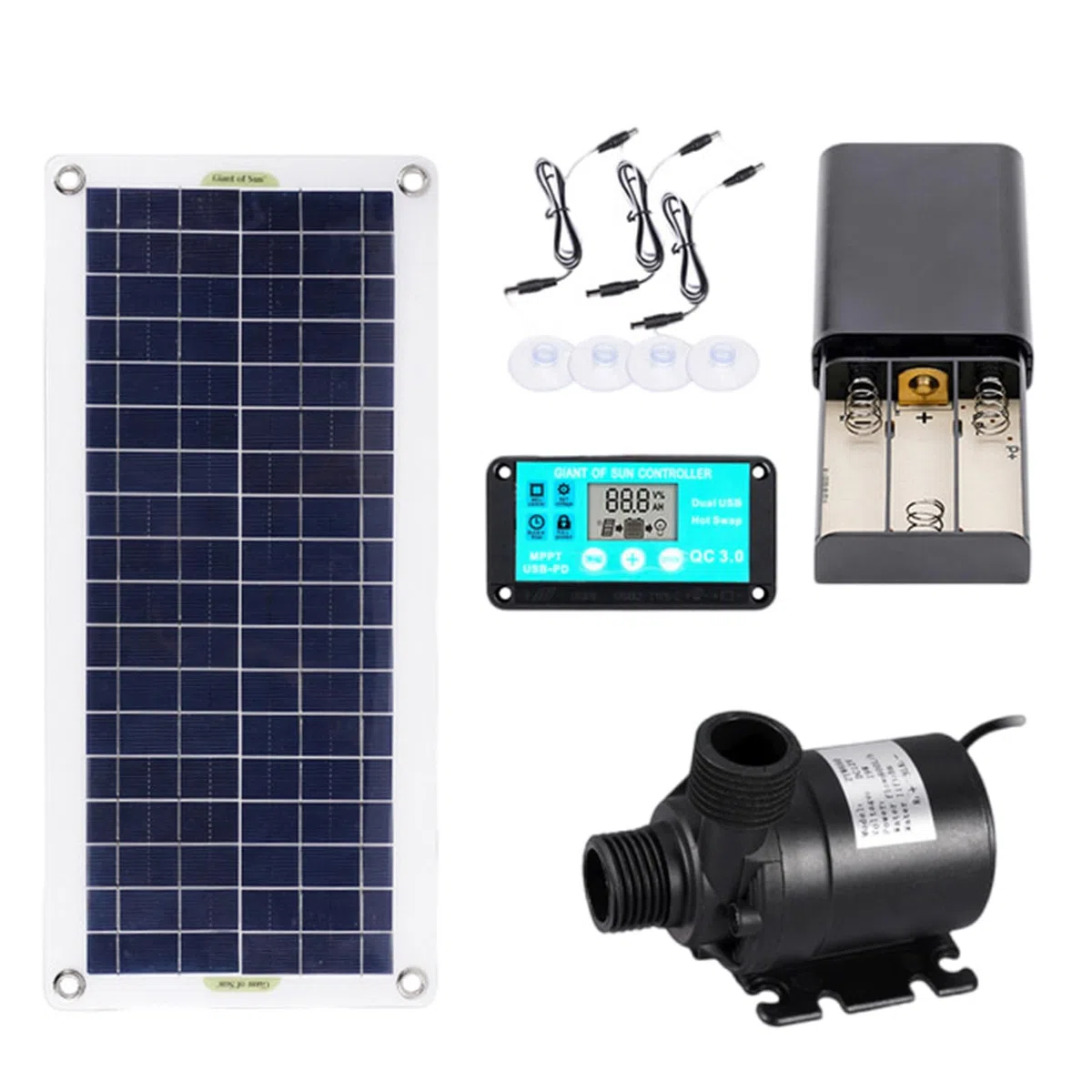 Pompa per fontane solari con pannello 100W, batteria integrata per giardini