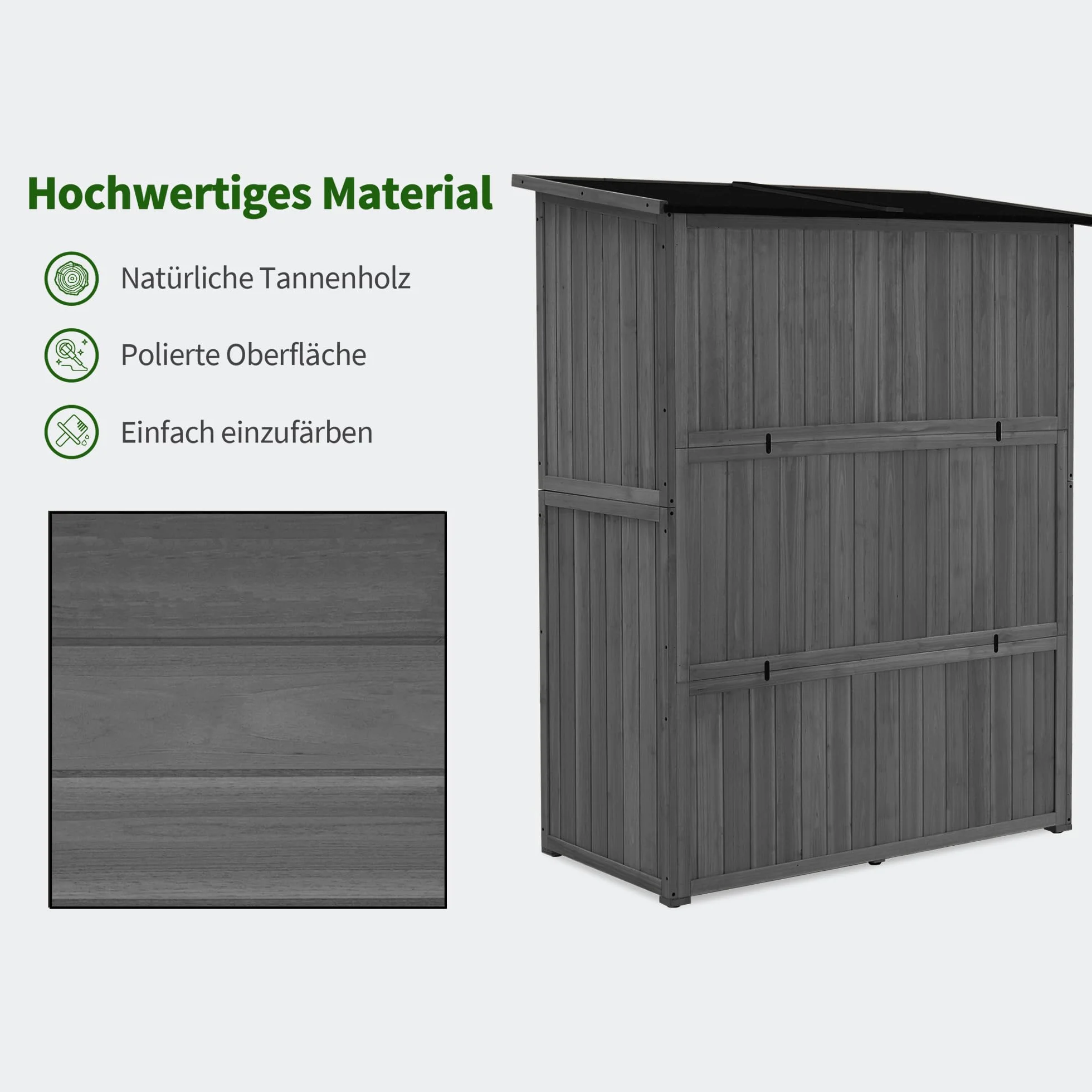 M MCombo armadio da giardino in legno, casetta da giardino piccola resistente alle intemperie, casetta per attrezzi da esterno, per area esterna balcone terrazza, 59×127×168 cm, 0912 (Grigio)