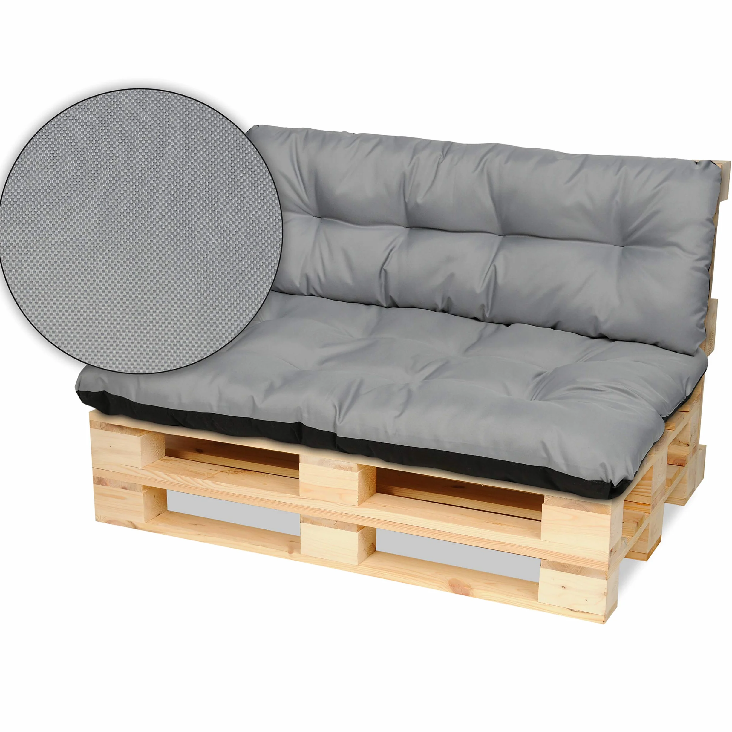 SuperKissen24. Cuscino per Bancale Divano Pallet 120x80 cm con Schienale 120x38 cm Seduta Impermeabile e Comodo per Divanetti da Esterno - Grigio
