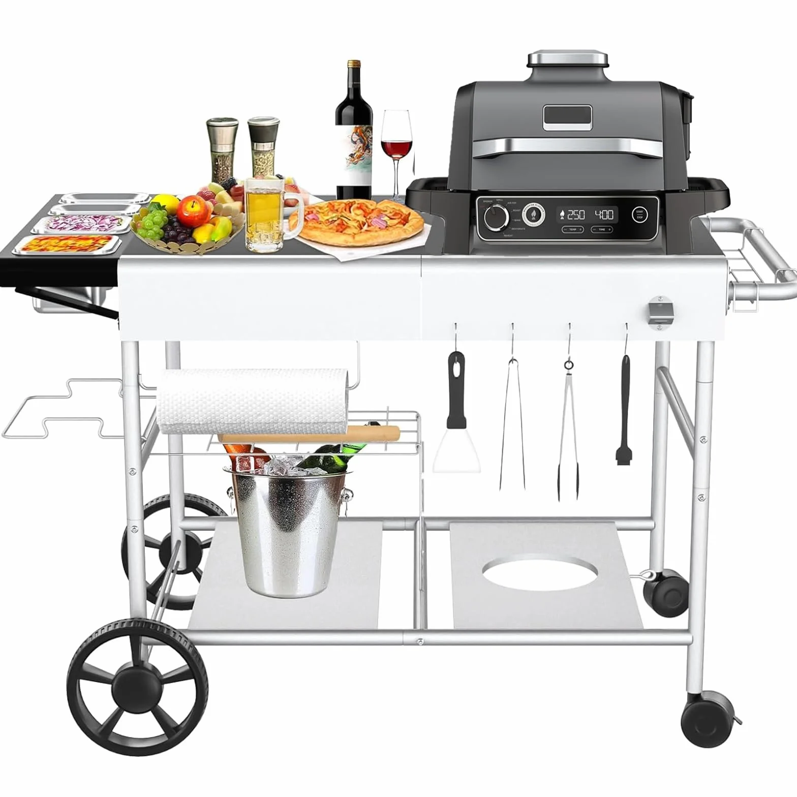 GFTIME Carrello tavolo per forno pizza 128x64 cm per Ooni Koda/Karu/Fyra 16 & 12, Ninja Woodfire, Blackstone