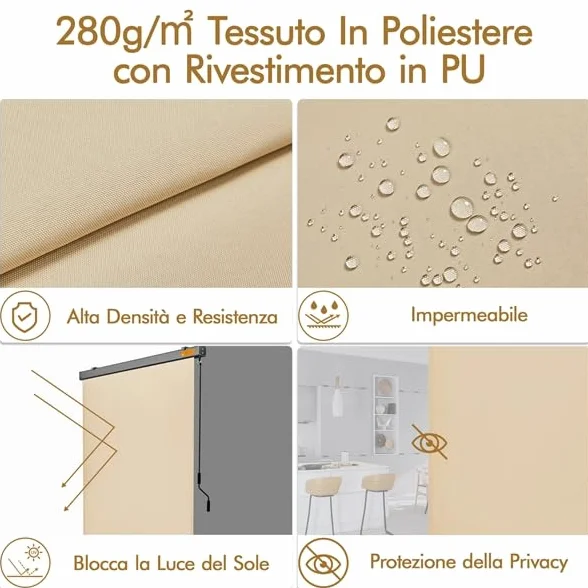 Yaheetech Tenda da Sole Verticale a Rullo Avvolgibile con Manovella Protezione Solare Impermeabile 160 x 250 cm Beige